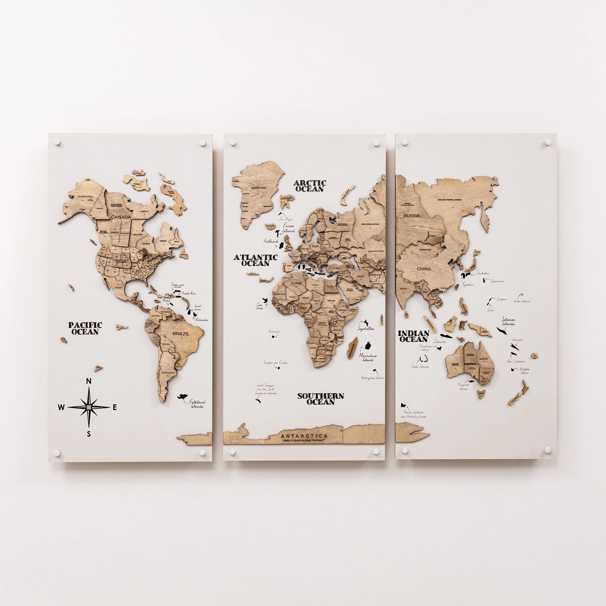 3D Wooden World Map Triptych Frameless - Terra - Image 19