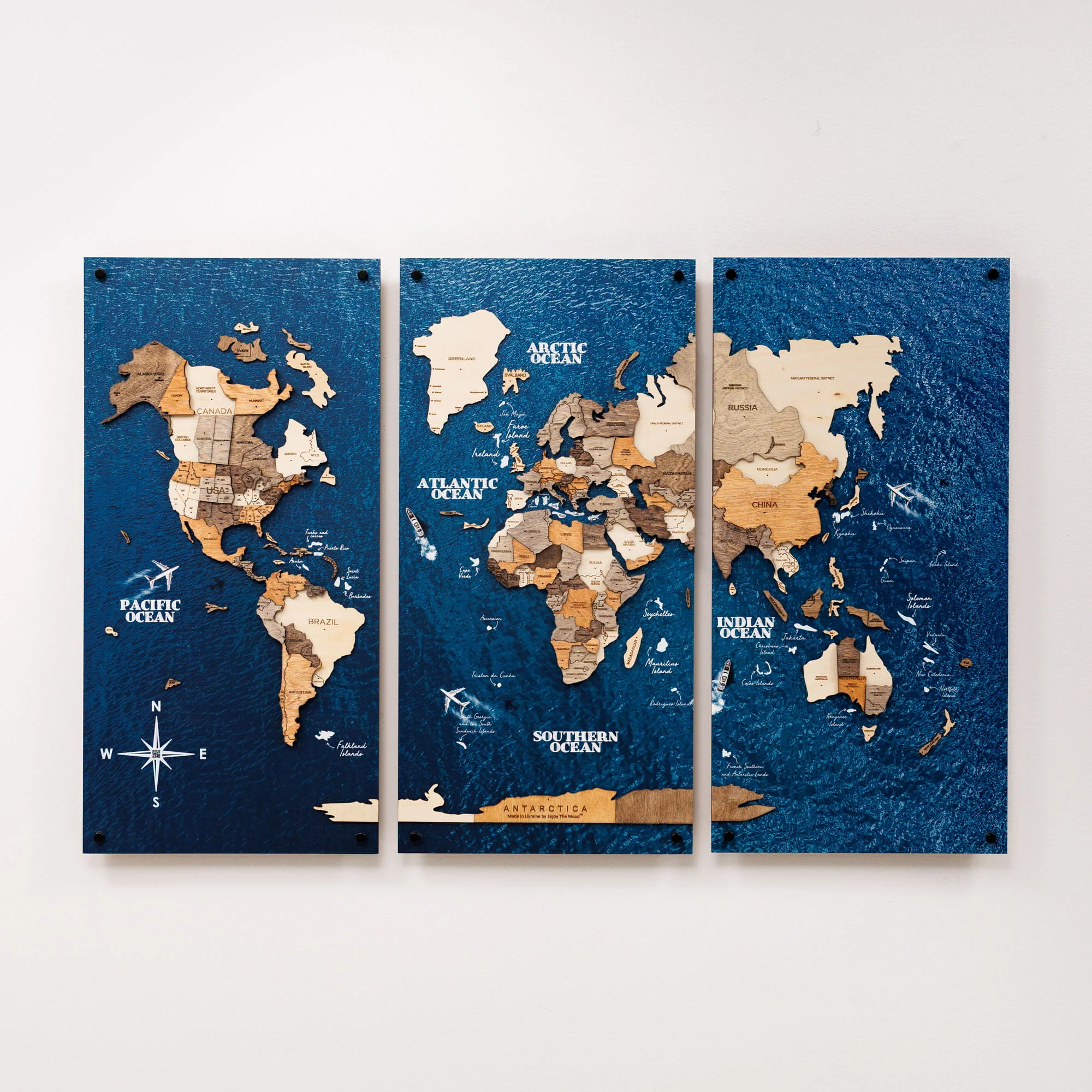 3D Wooden World Map Triptych Frameless - Terra - Image 20