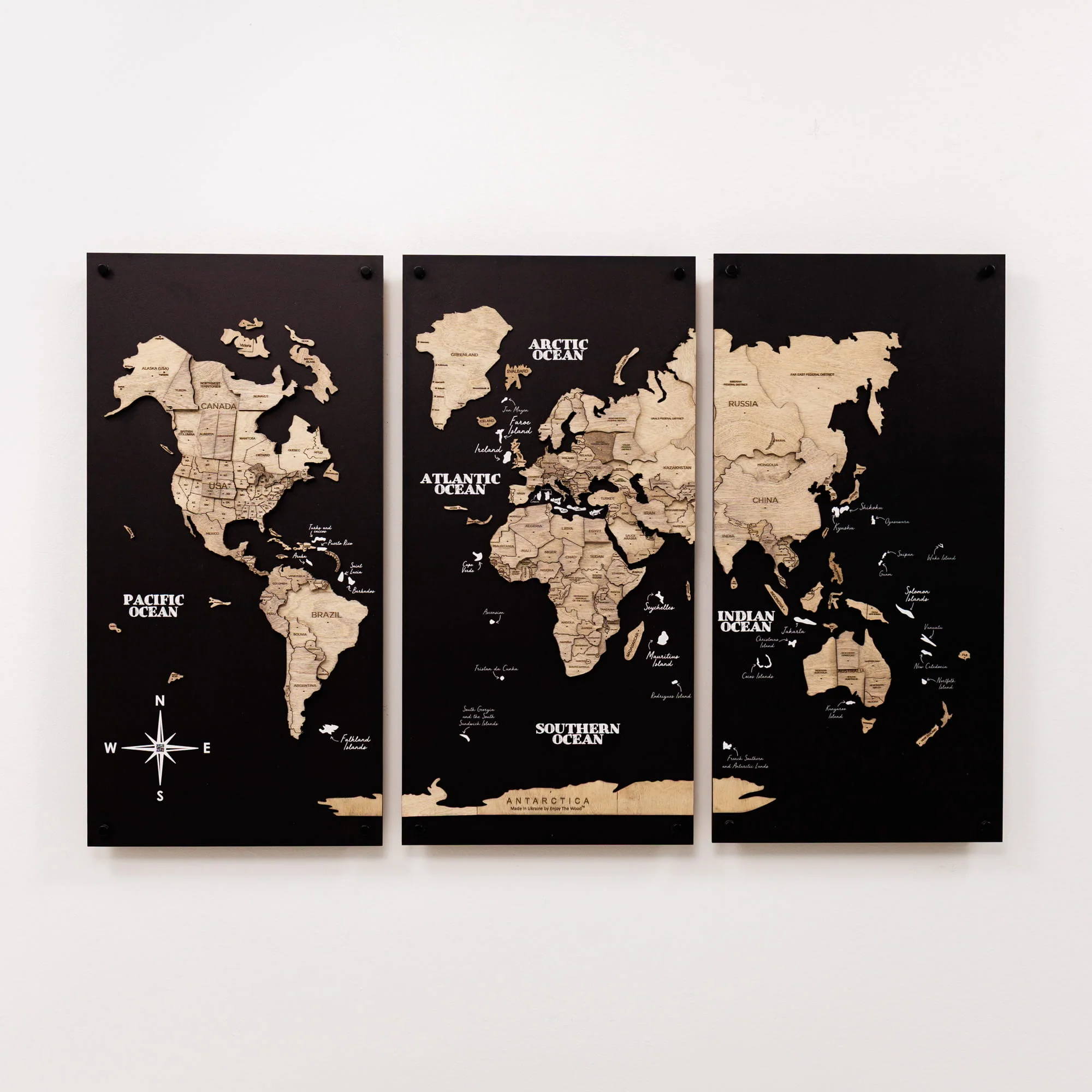 3D Wooden World Map Triptych Frameless - Terra - Image 21
