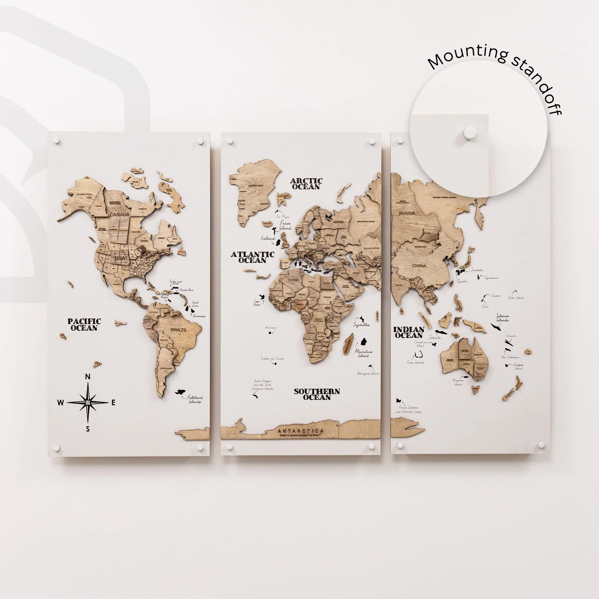 3D Wooden World Map Triptych Frameless - Terra - Image 22