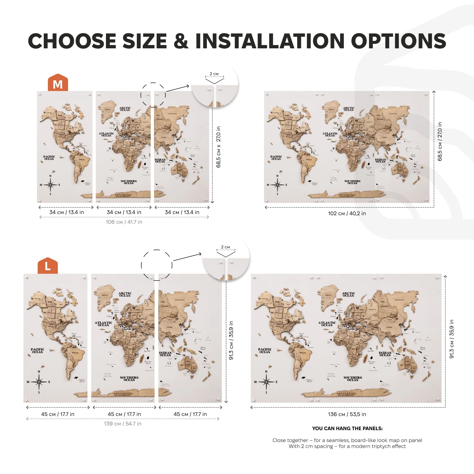 3D Wooden World Map Triptych Frameless - Terra - Image 23