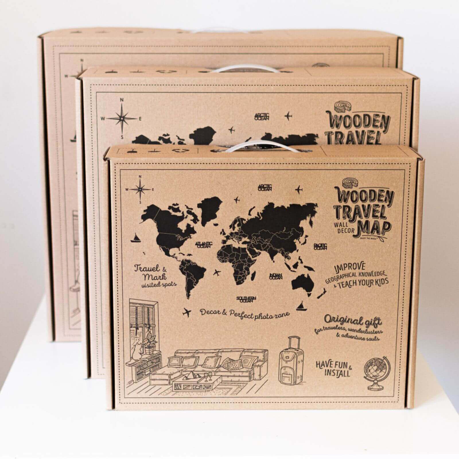 3D Wooden World Map Volcano - Image 14