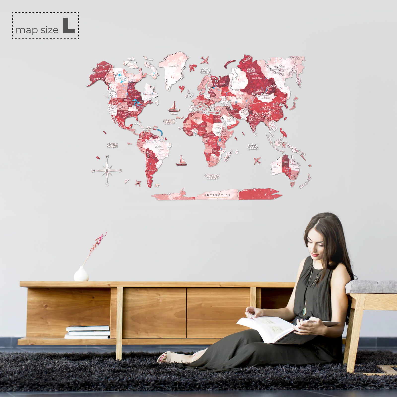 3D Wooden World Map Volcano - Image 9