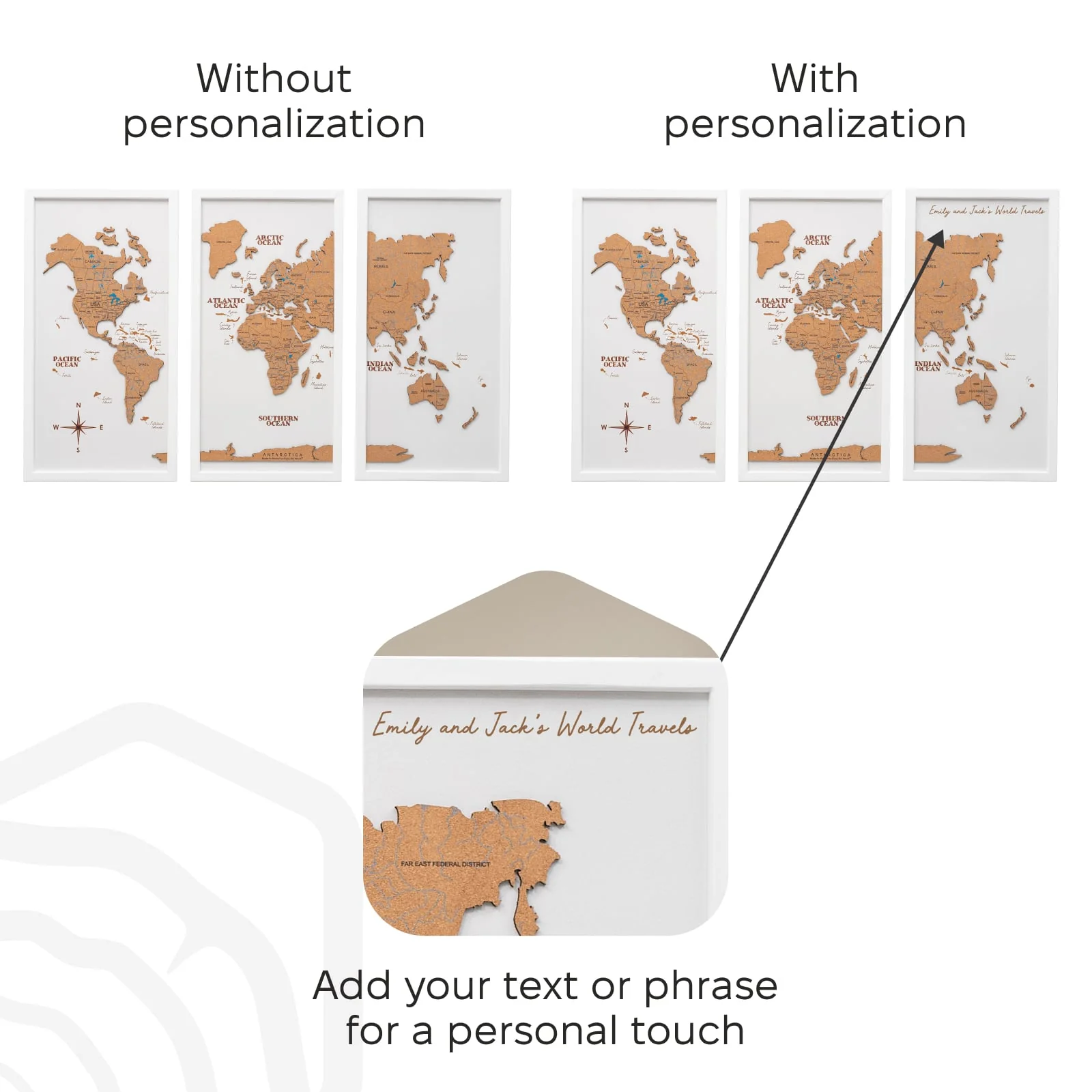 Cork world map triptych - White - Image 10