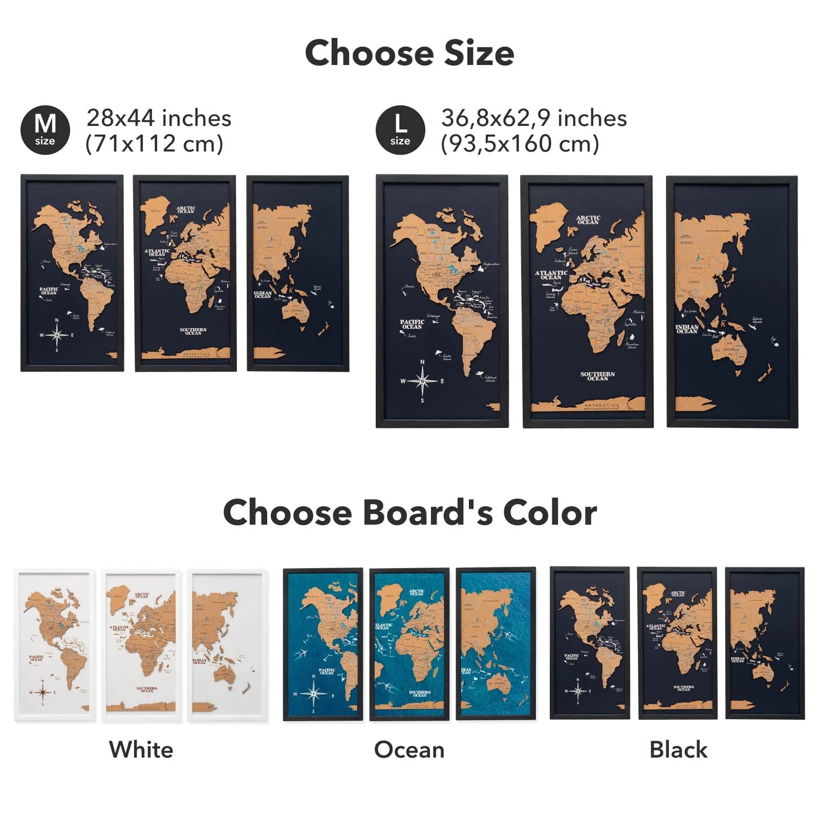 Cork world map triptych - White - Image 11