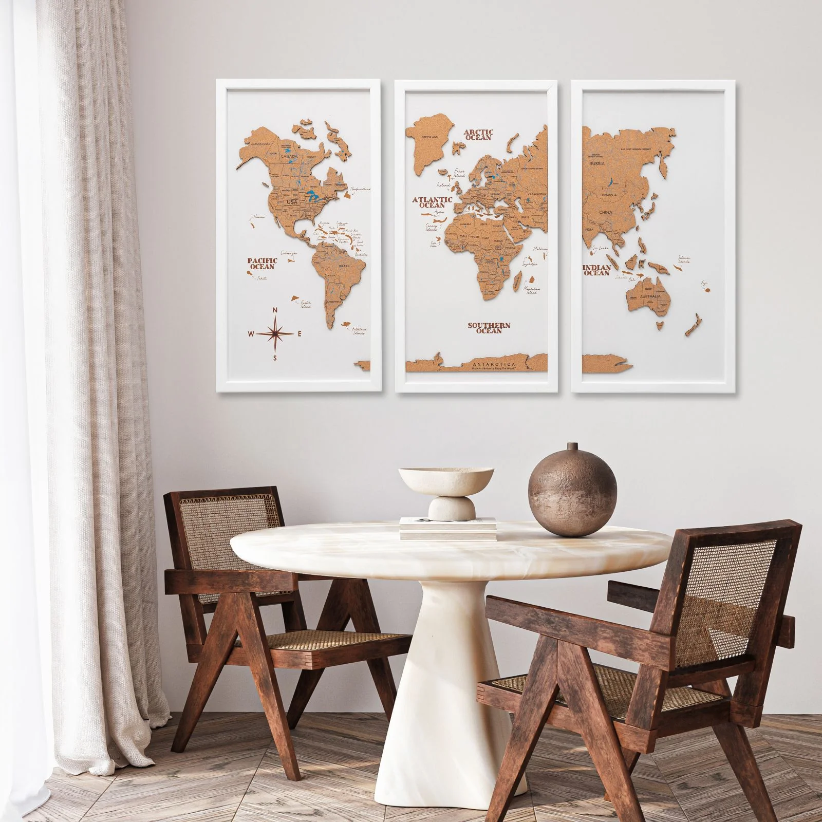 Cork world map triptych - White - Image 12