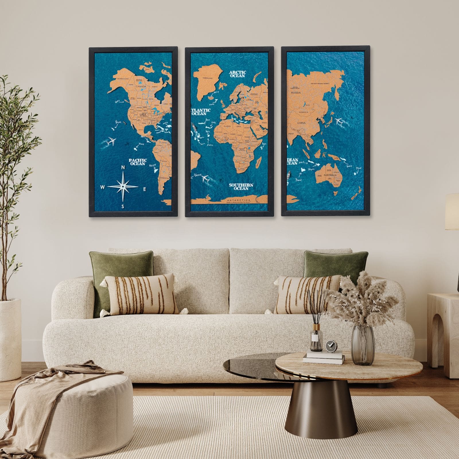 Cork world map triptych - White - Image 13