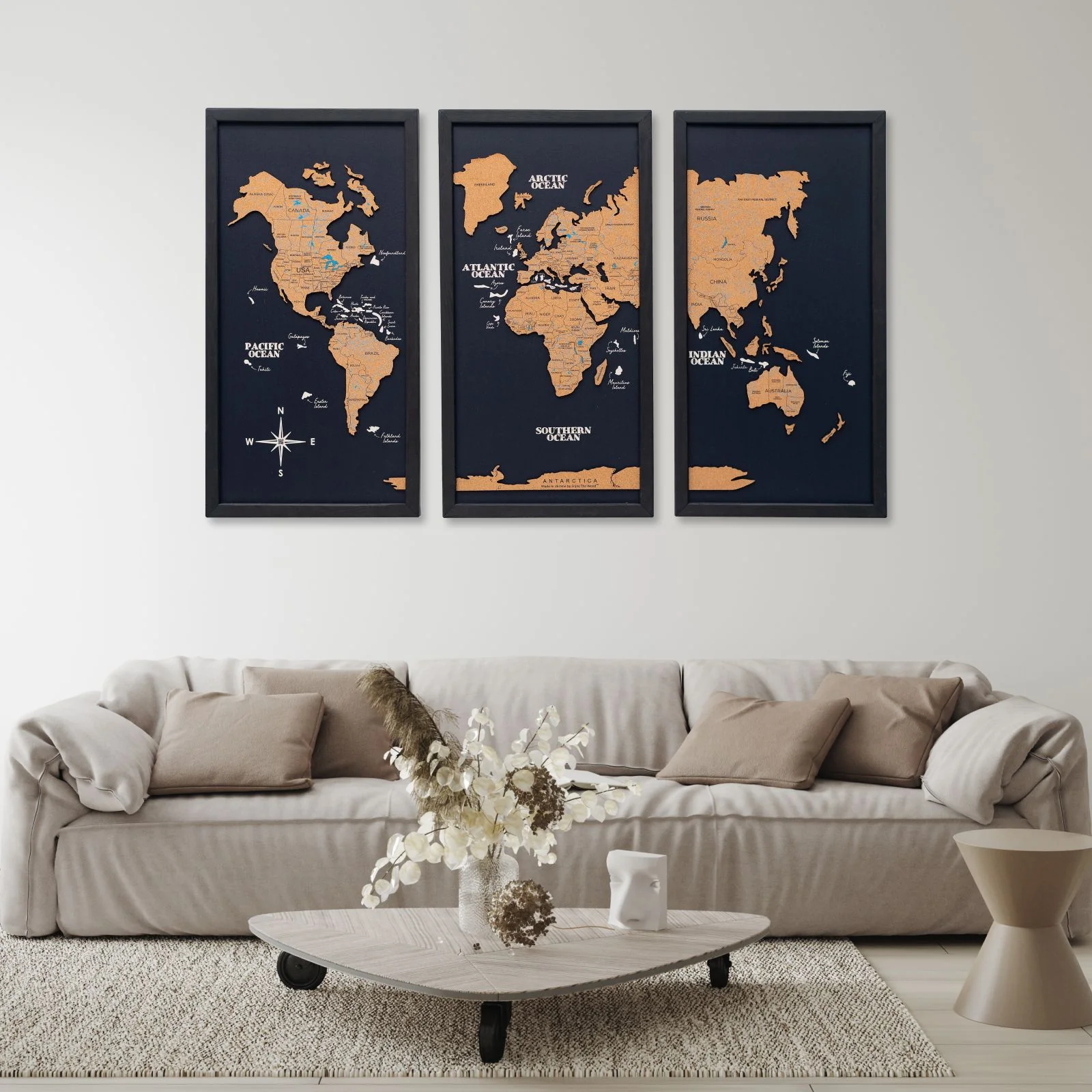Cork world map triptych - White - Image 14