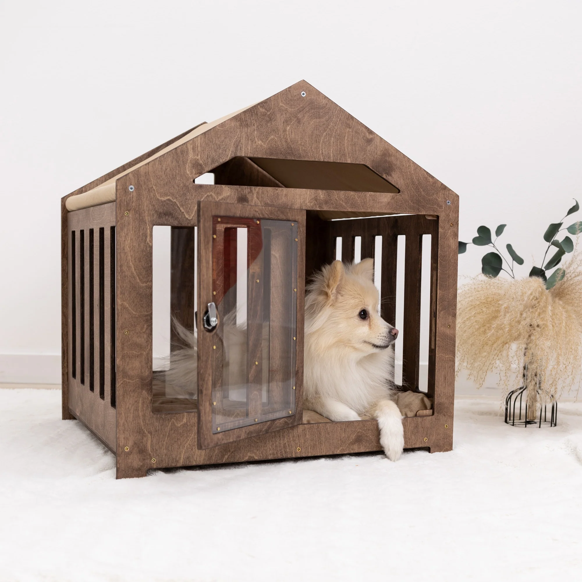 Dog House with a Fabric Roof - Dark Walnut - Image 12