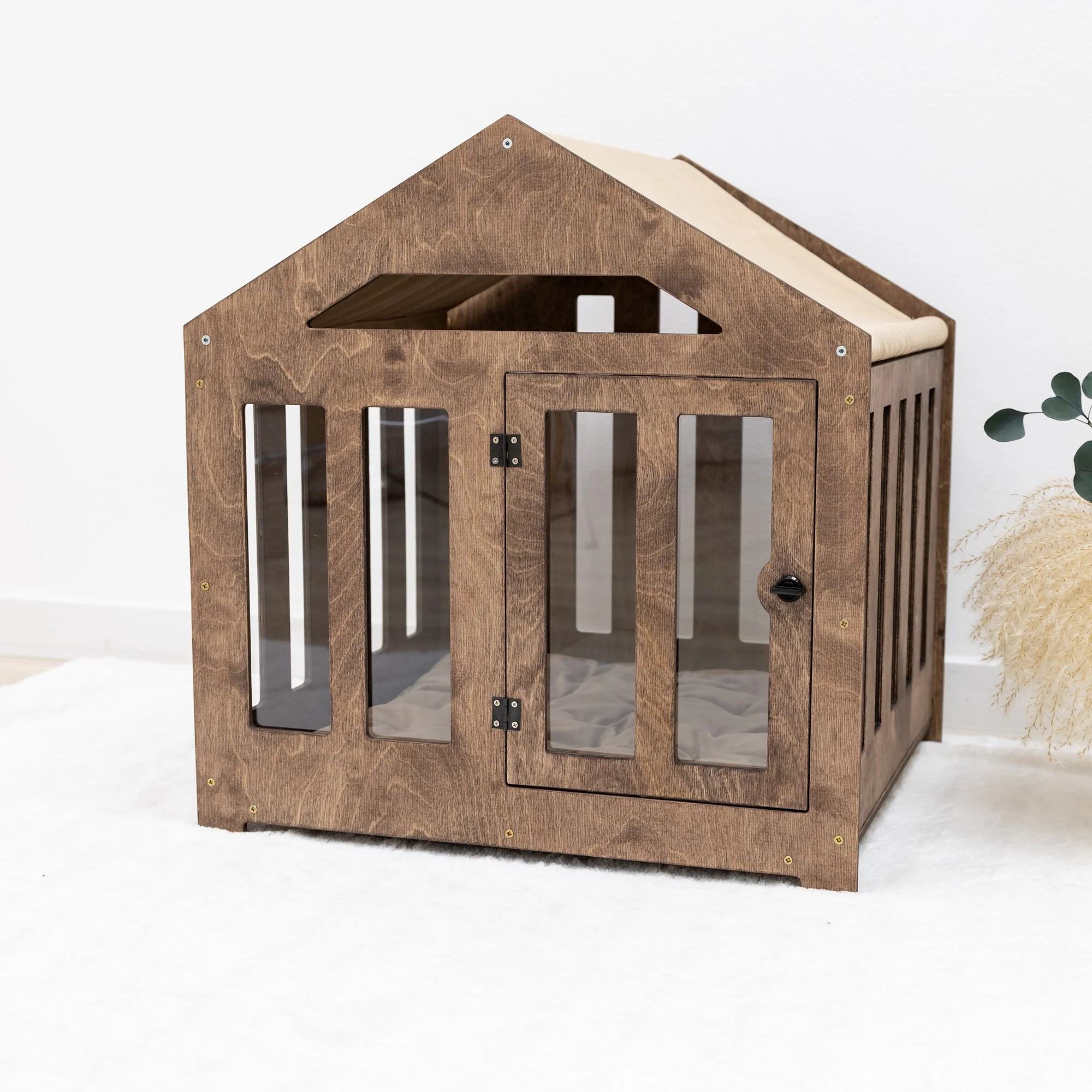 Dog House with a Fabric Roof - Dark Walnut - Image 2