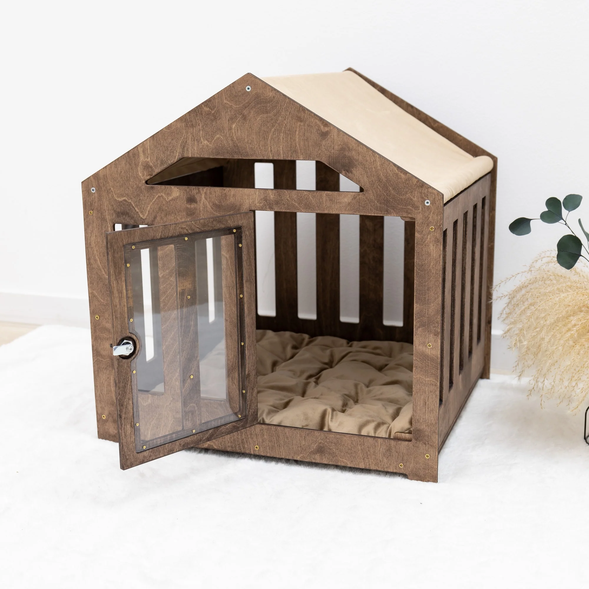 Dog House with a Fabric Roof - Dark Walnut - Image 4