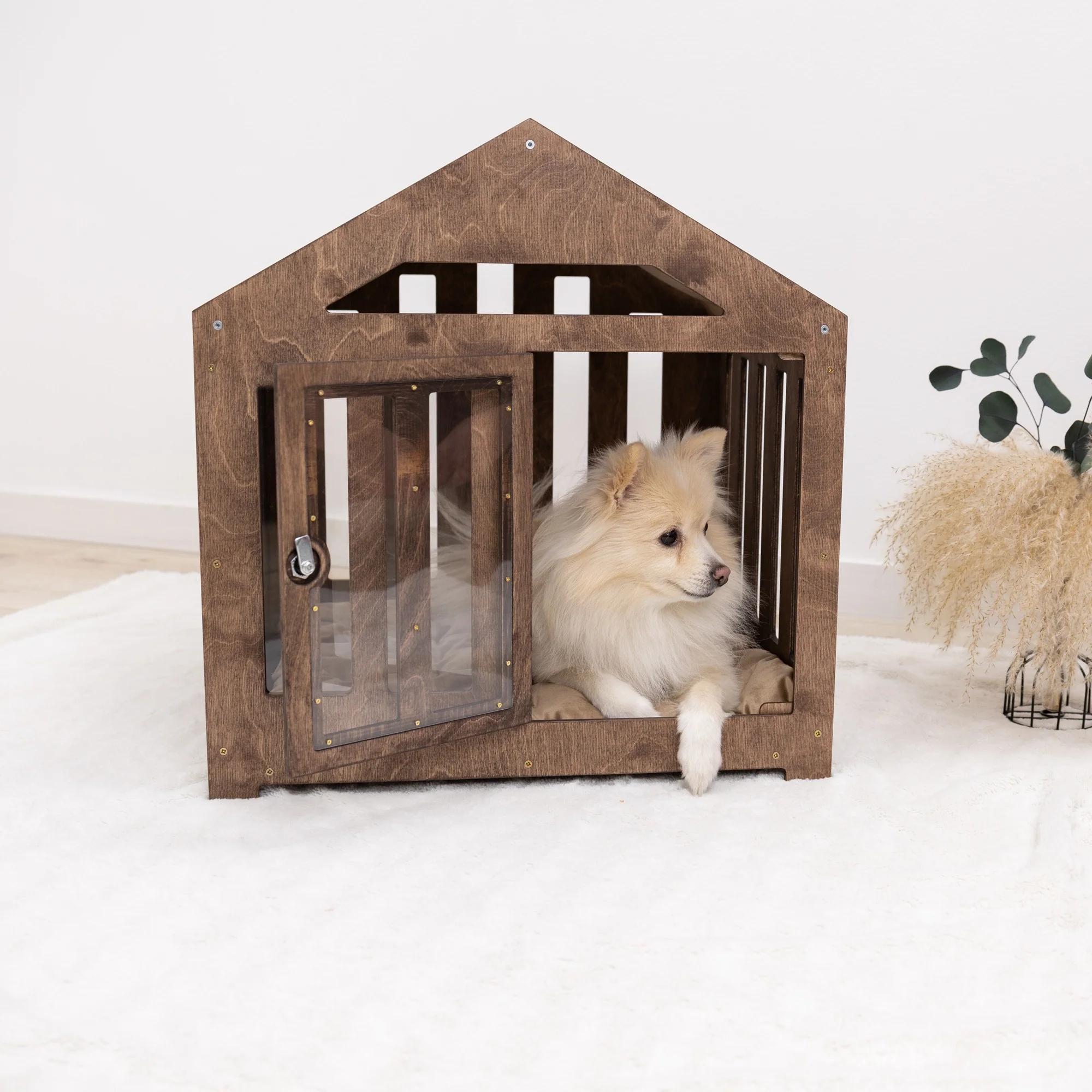 Dog House with a Fabric Roof - Dark Walnut - Image 5