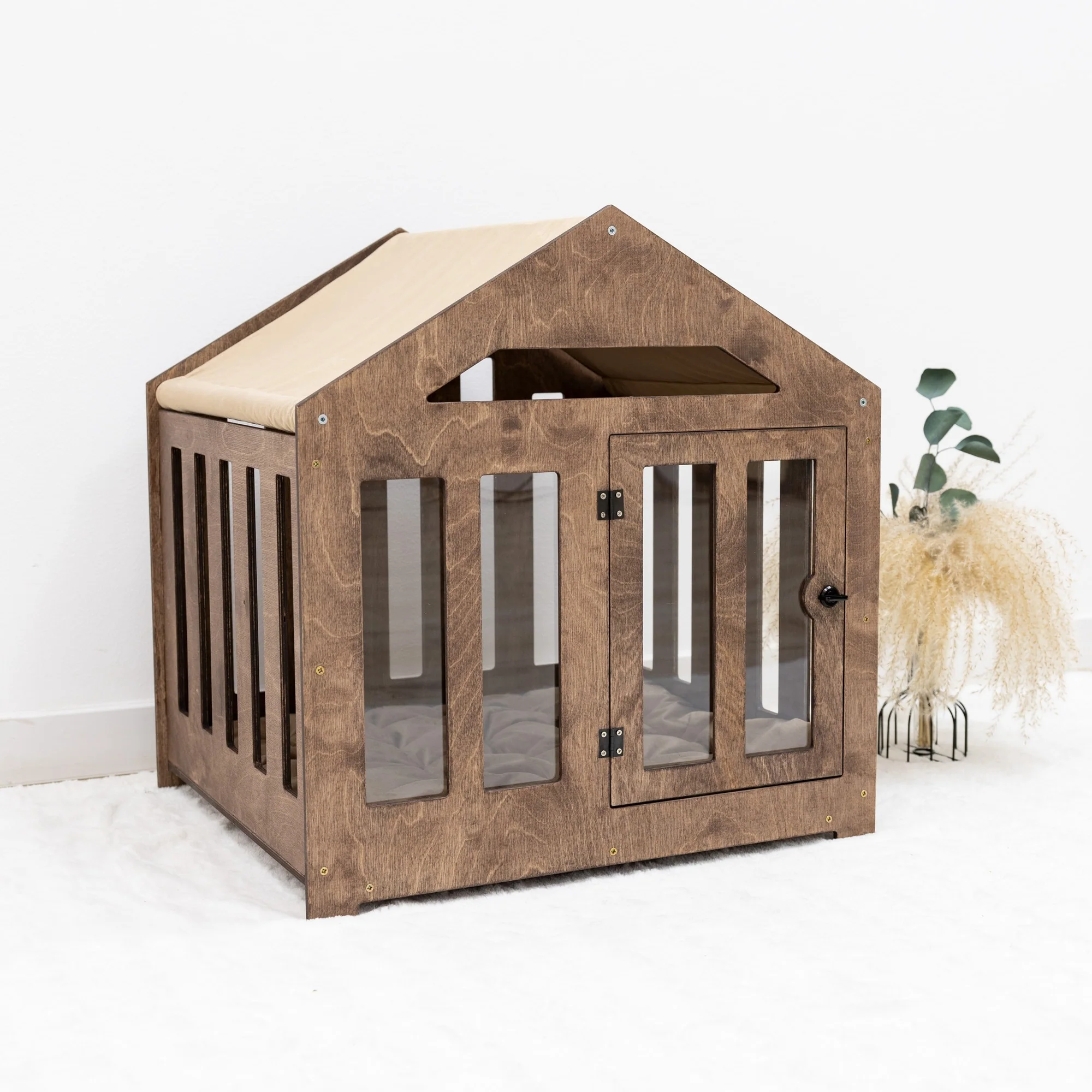 Dog House with a Fabric Roof - Dark Walnut - Image 8