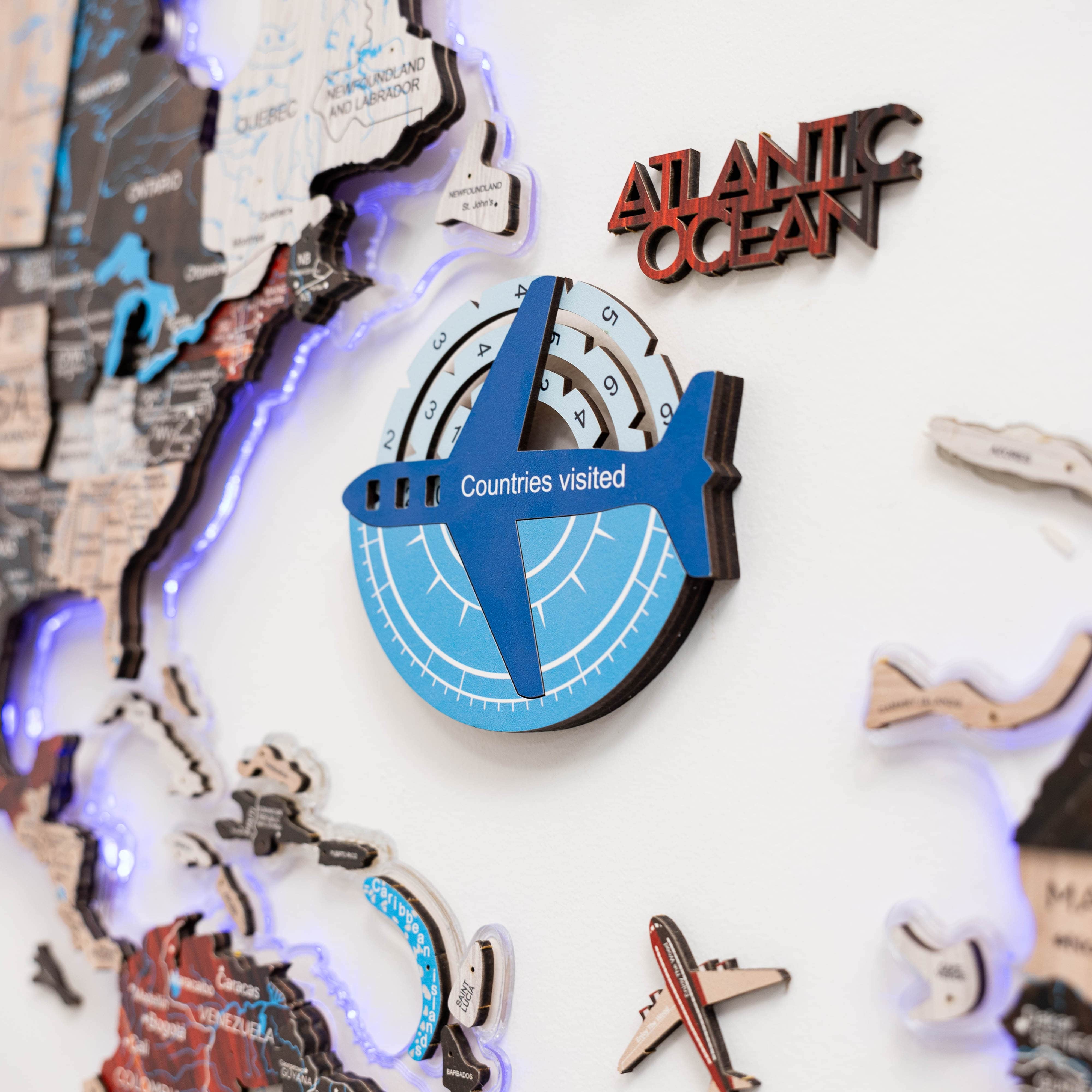 Travel Tracker 3D Colored Wooden World Map - Azure - Image 3