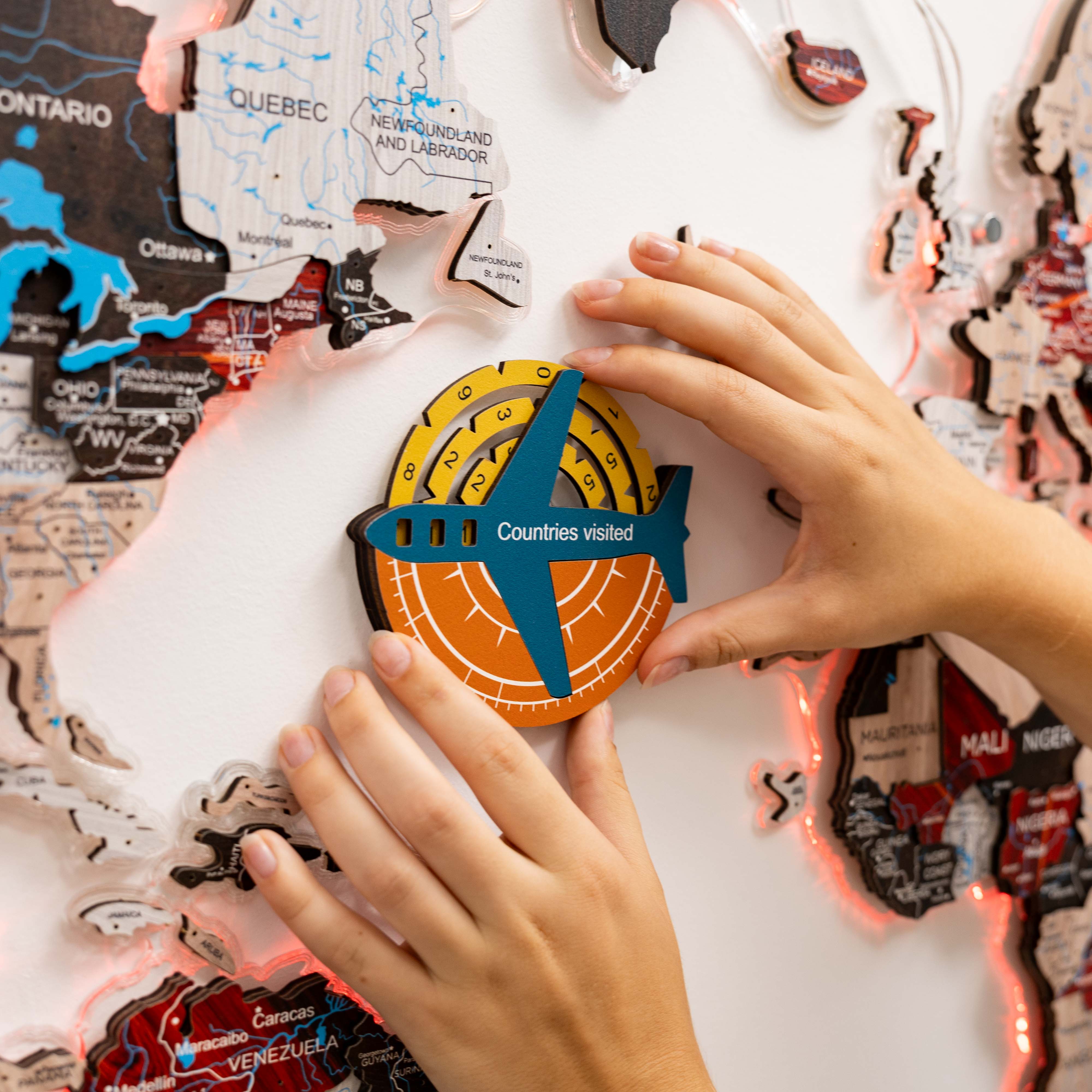 Travel Tracker 3D Colored Wooden World Map - Indie - Image 3