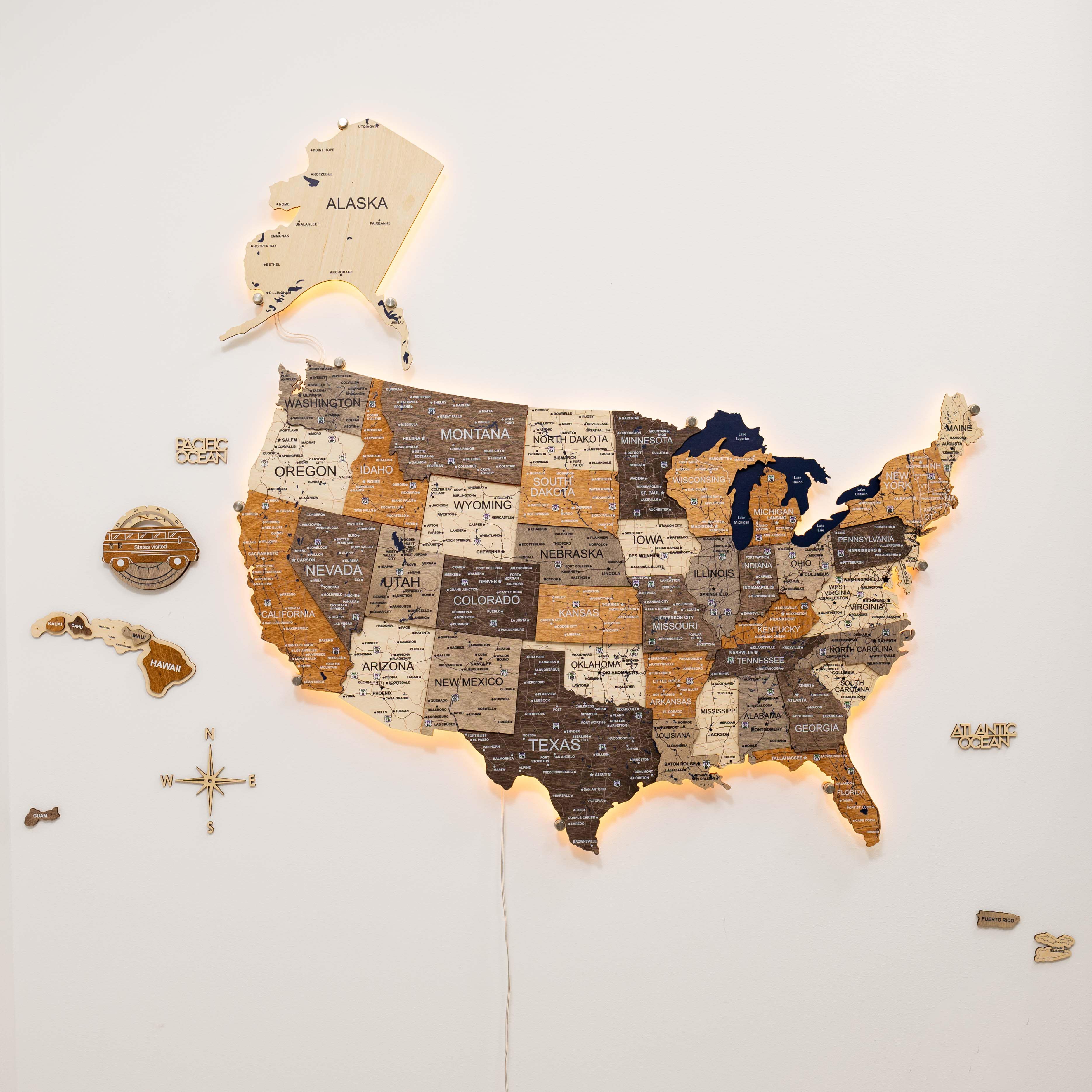 Travel Tracker 3D Wooden USA Map - Image 3