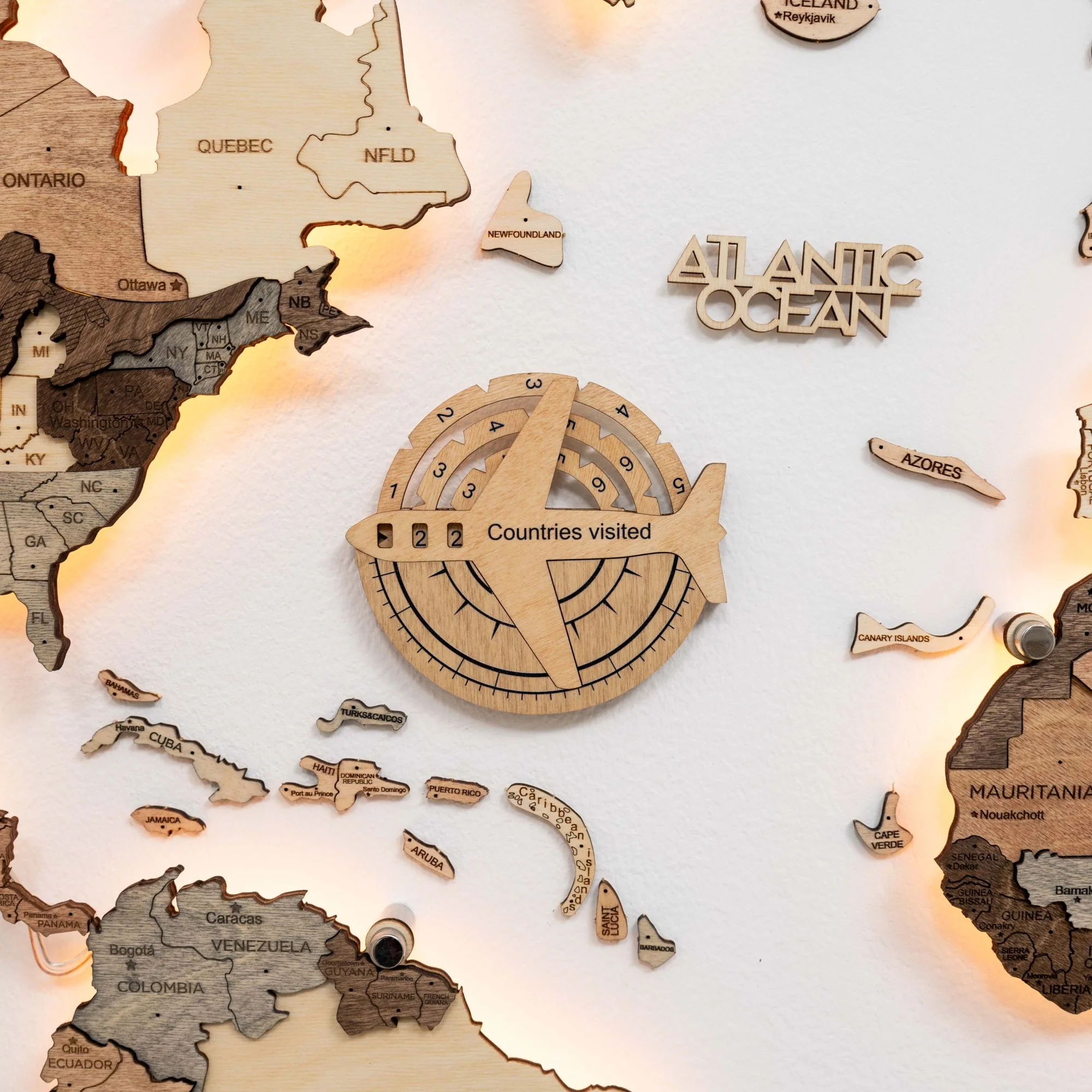 Travel Tracker 3D Wooden World Map – Gold - Image 2