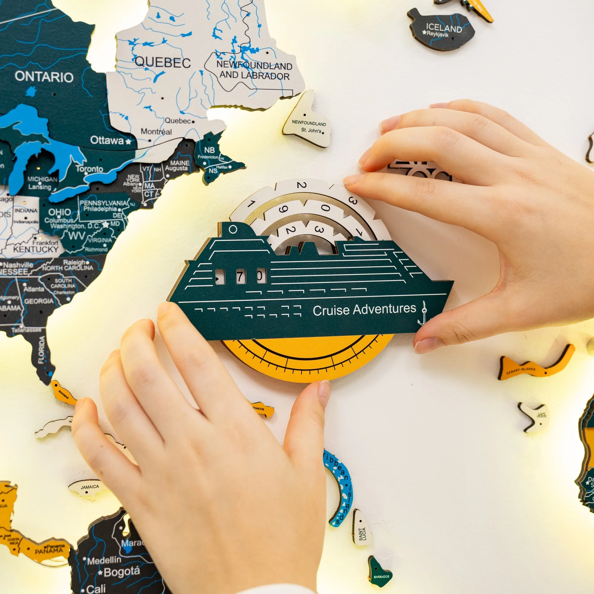 Travel Tracker Cruise Liner 3D Colored Wooden World Map - Country - Image 3