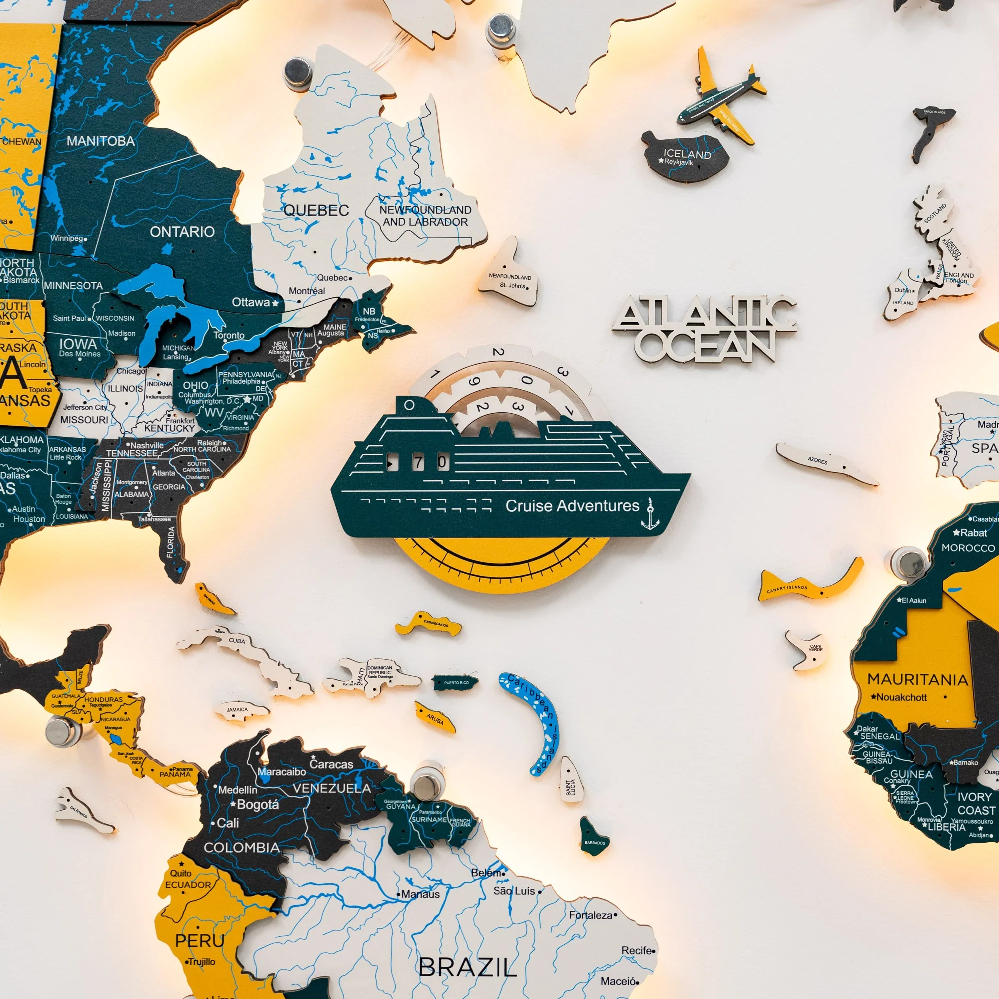 Travel Tracker Cruise Liner 3D Colored Wooden World Map - Country - Image 5