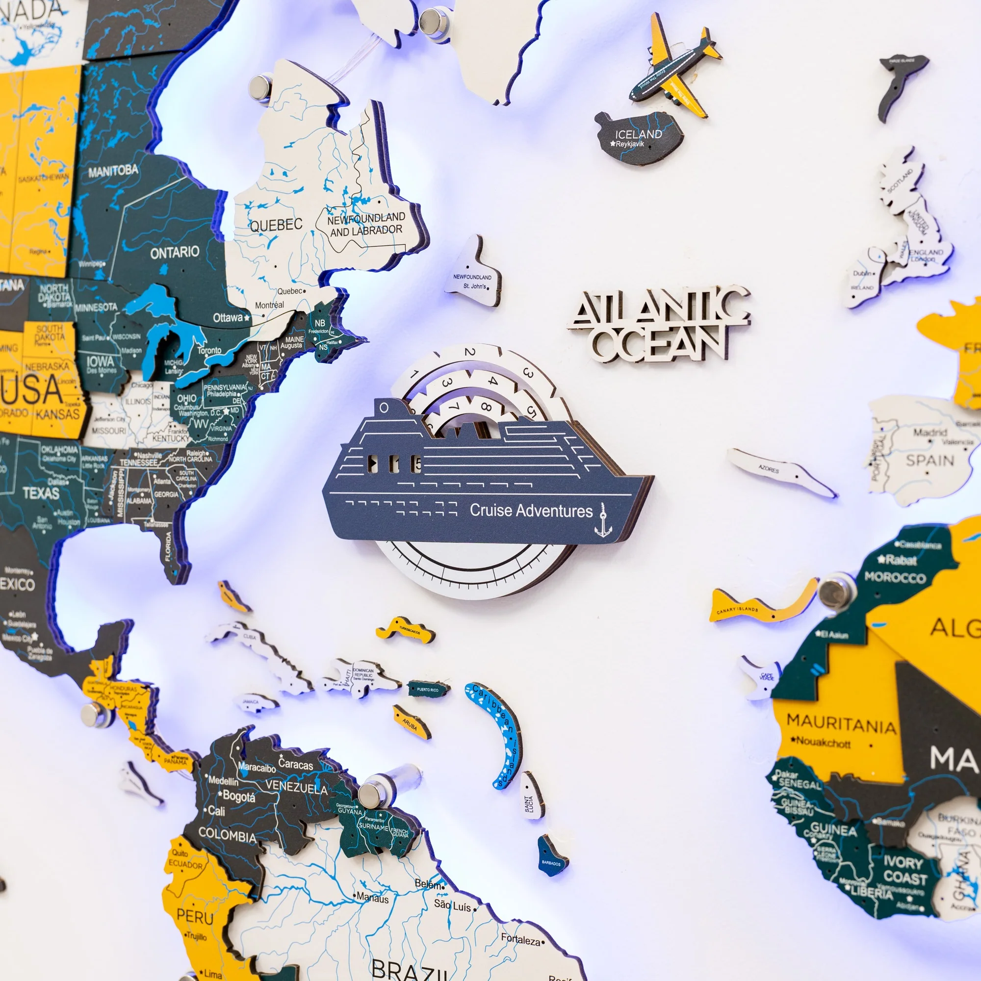Travel Tracker Cruise Liner 3D Colored Wooden World Map - Cruise - Image 2