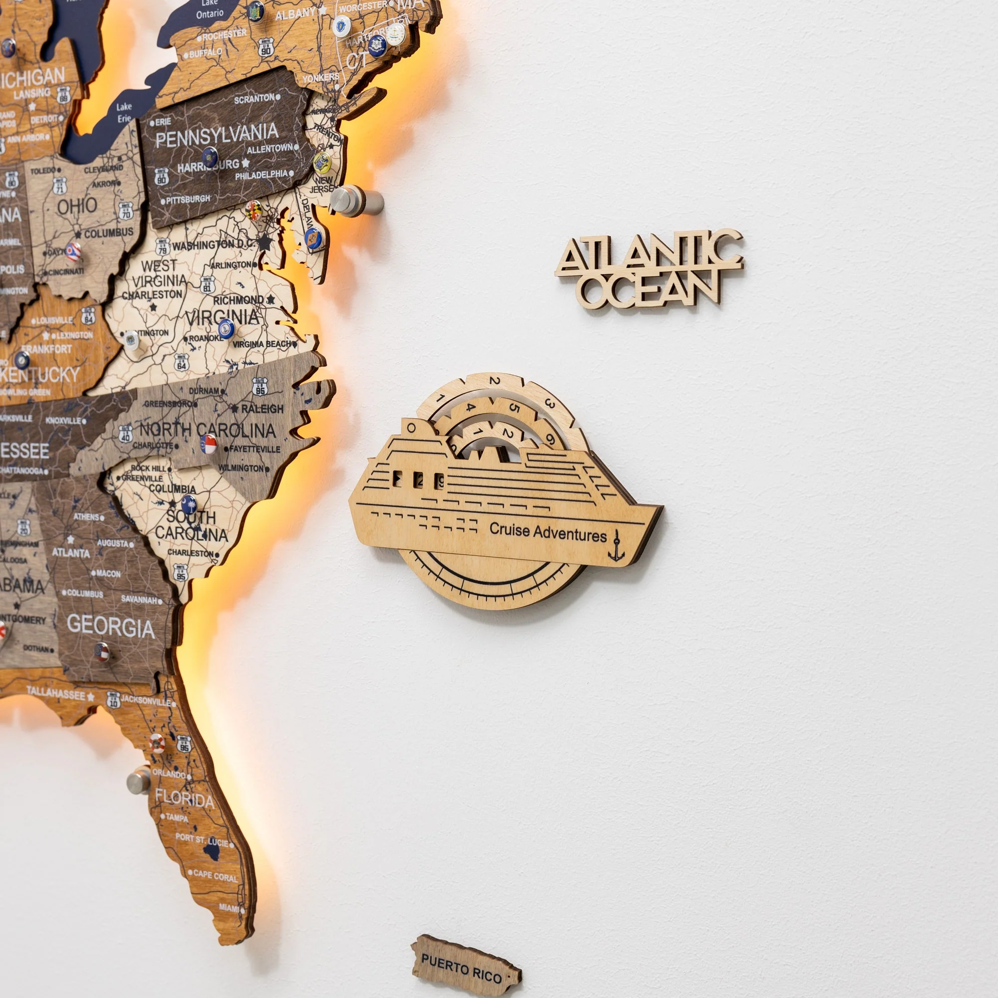 Travel Tracker Cruise Liner 3D Colored Wooden World Map - Gold - Image 2