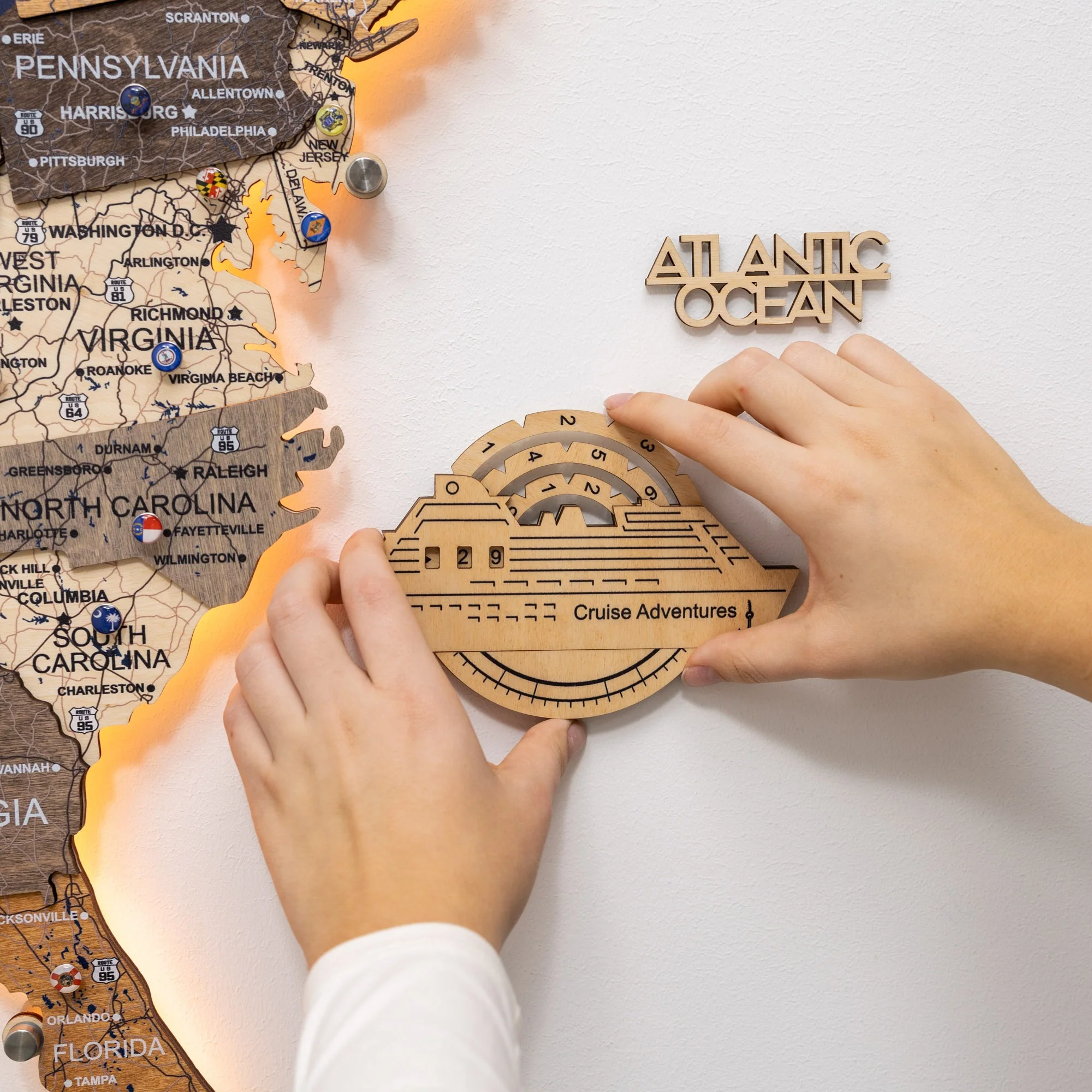 Travel Tracker Cruise Liner 3D Colored Wooden World Map - Gold - Image 3