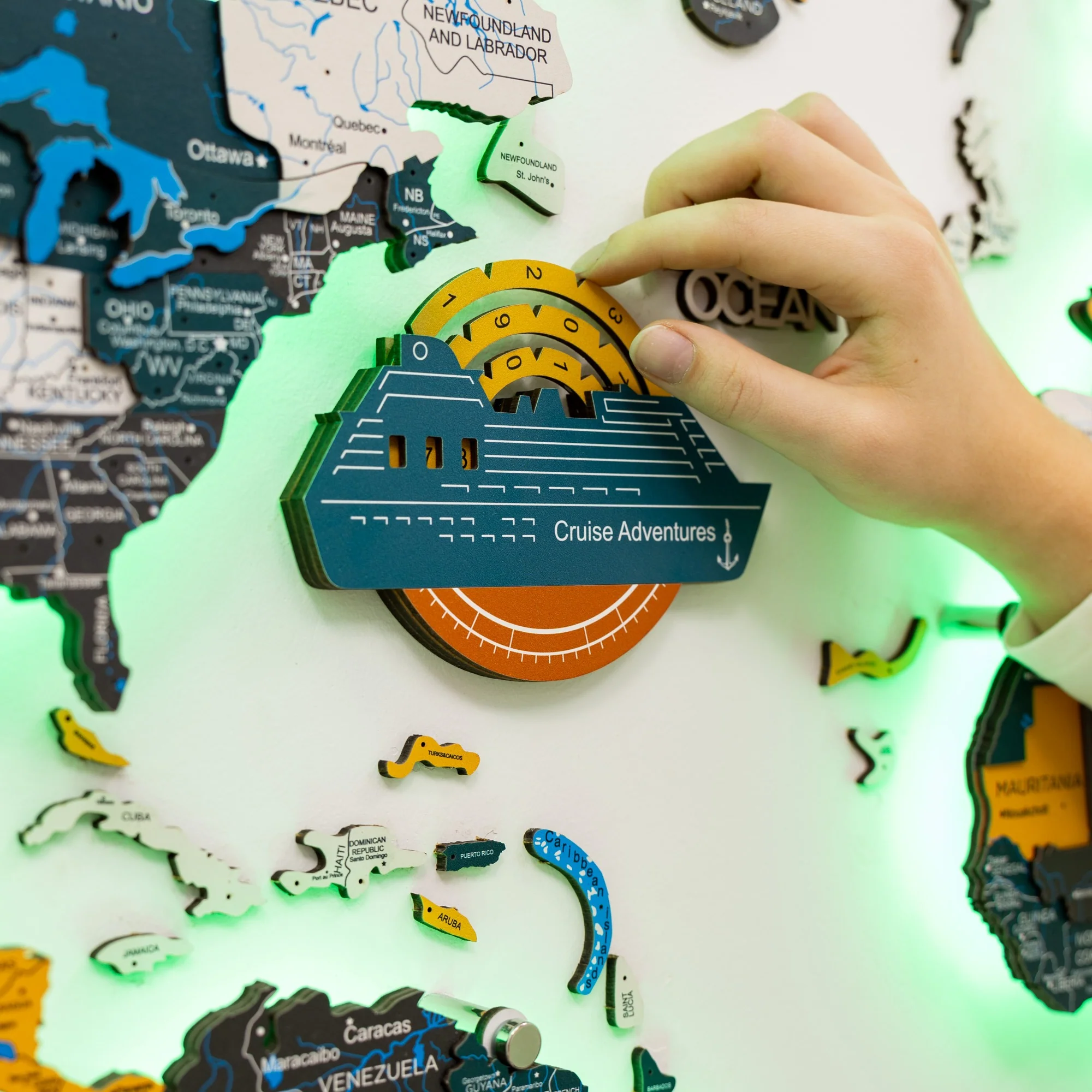 Travel Tracker Cruise Liner 3D Colored Wooden World Map - Indie - Image 3