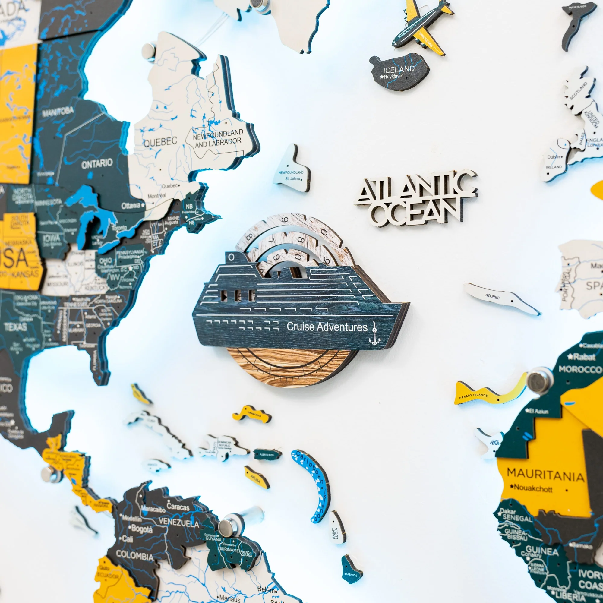 Travel Tracker Cruise Liner 3D Colored Wooden World Map - Mystery - Image 2