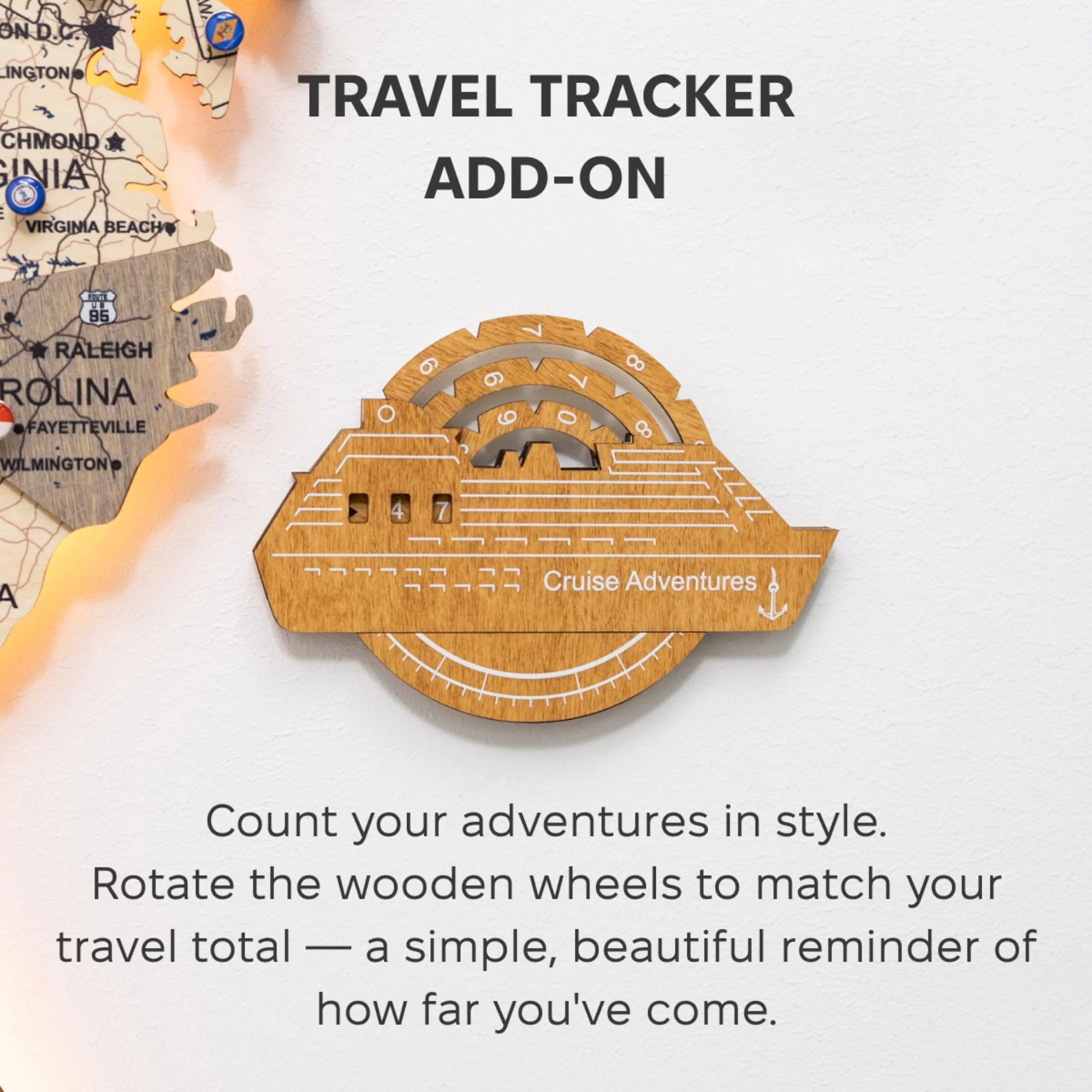 Travel Tracker Cruise Liner 3D Colored Wooden World Map - Oak - Image 6