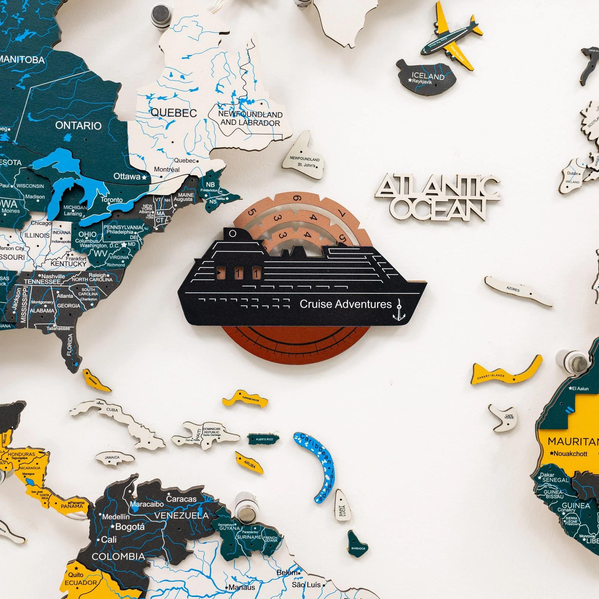 Travel Tracker Cruise Liner 3D Colored Wooden World Map - Rustic - Image 4