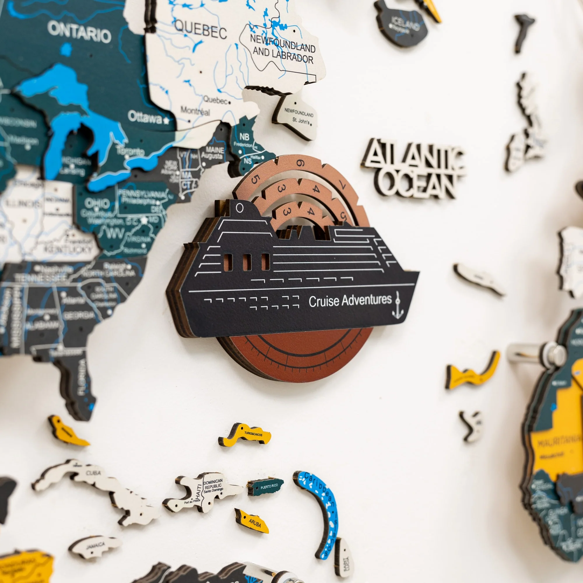 Travel Tracker Cruise Liner 3D Colored Wooden World Map - Rustic - Image 5