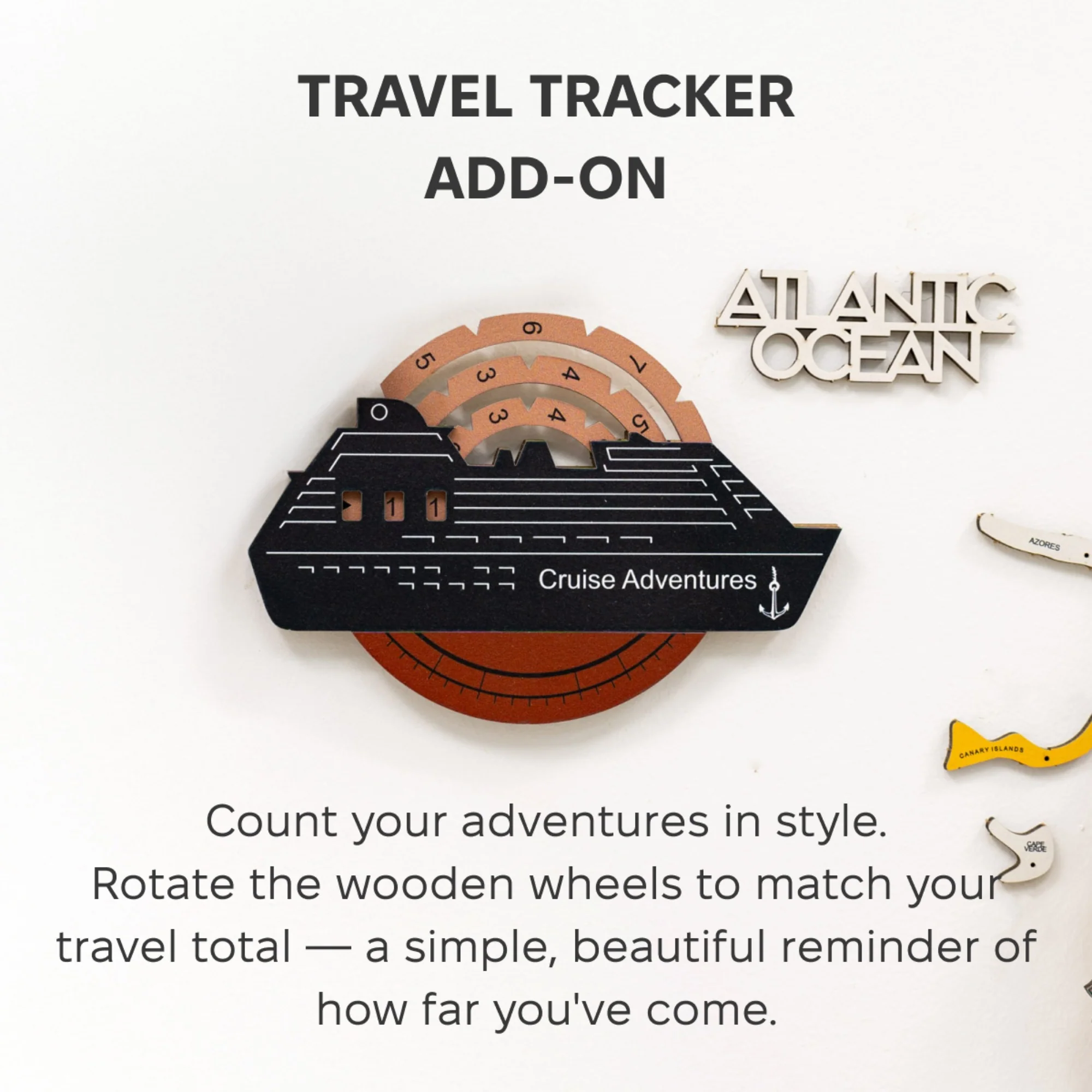 Travel Tracker Cruise Liner 3D Colored Wooden World Map - Rustic - Image 6