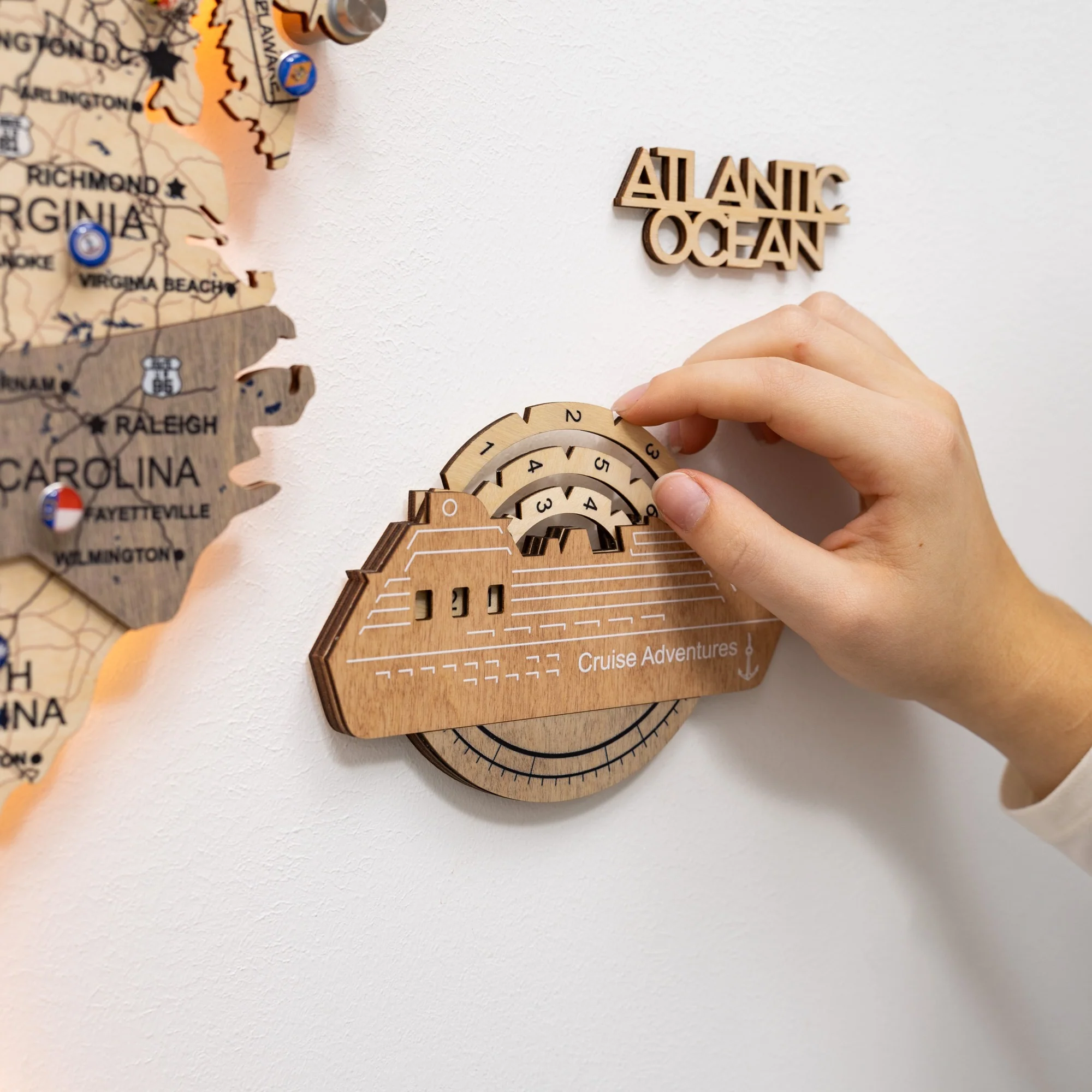 Travel Tracker Cruise Liner 3D Colored Wooden World Map - Smokey - Image 3