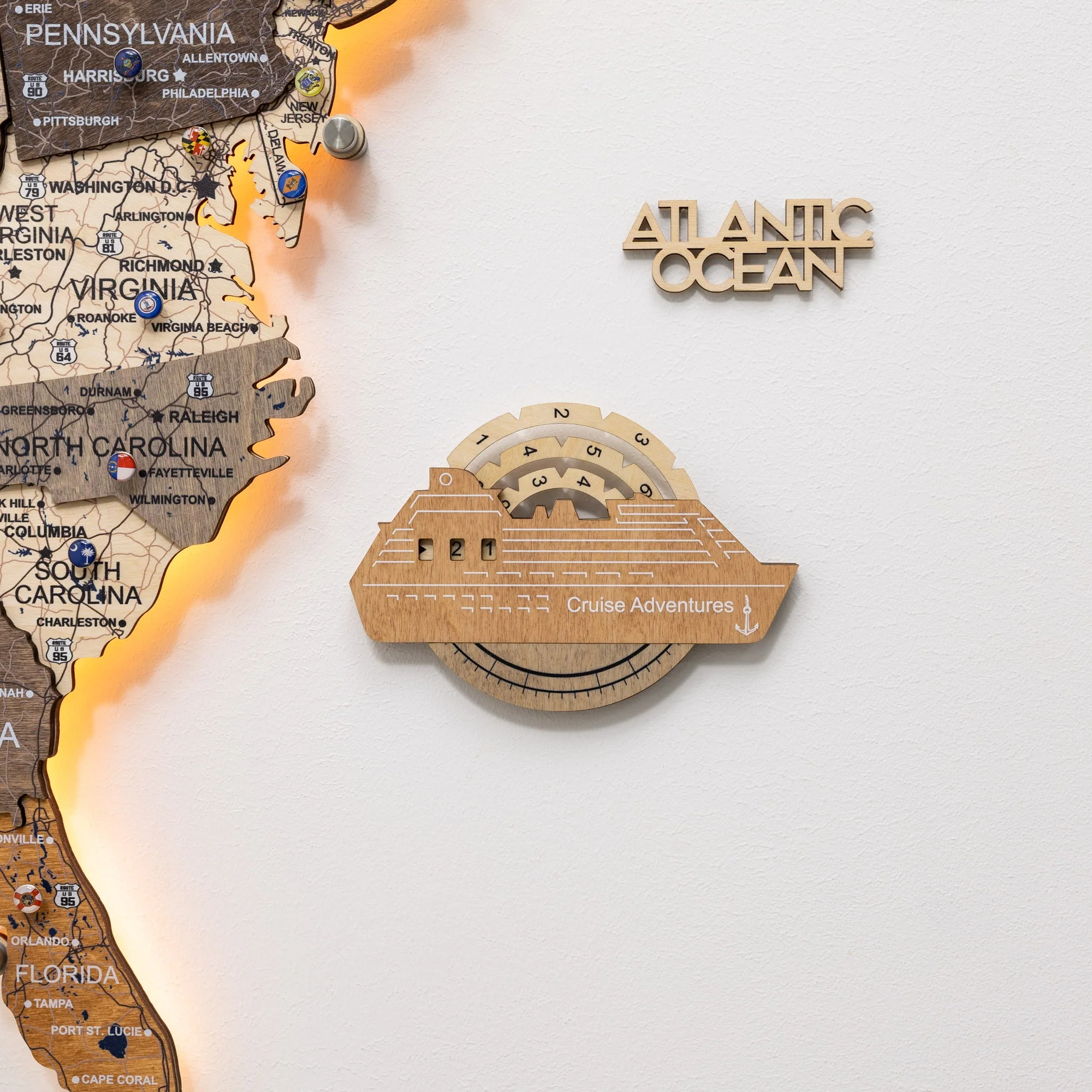 Travel Tracker Cruise Liner 3D Colored Wooden World Map - Smokey - Image 4