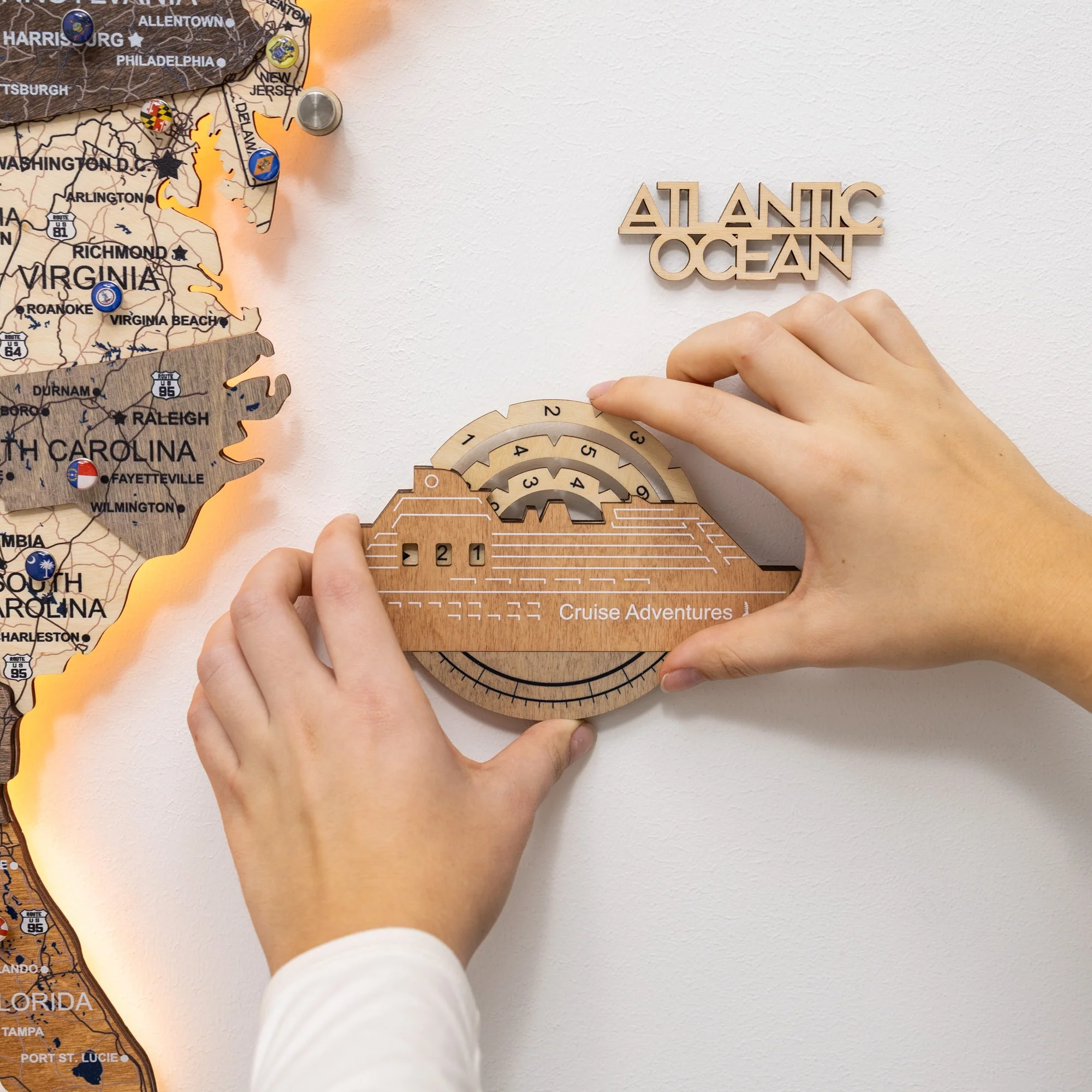Travel Tracker Cruise Liner 3D Colored Wooden World Map - Smokey - Image 5
