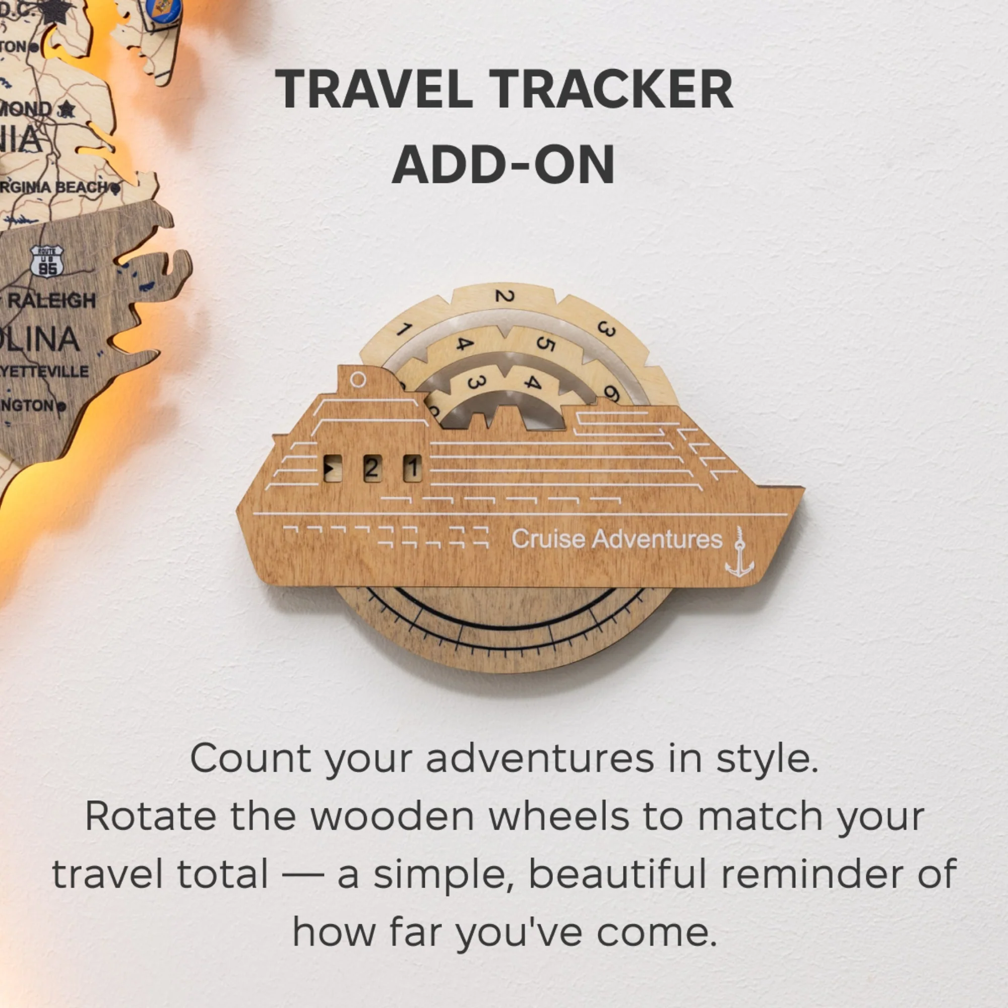 Travel Tracker Cruise Liner 3D Colored Wooden World Map - Smokey - Image 6