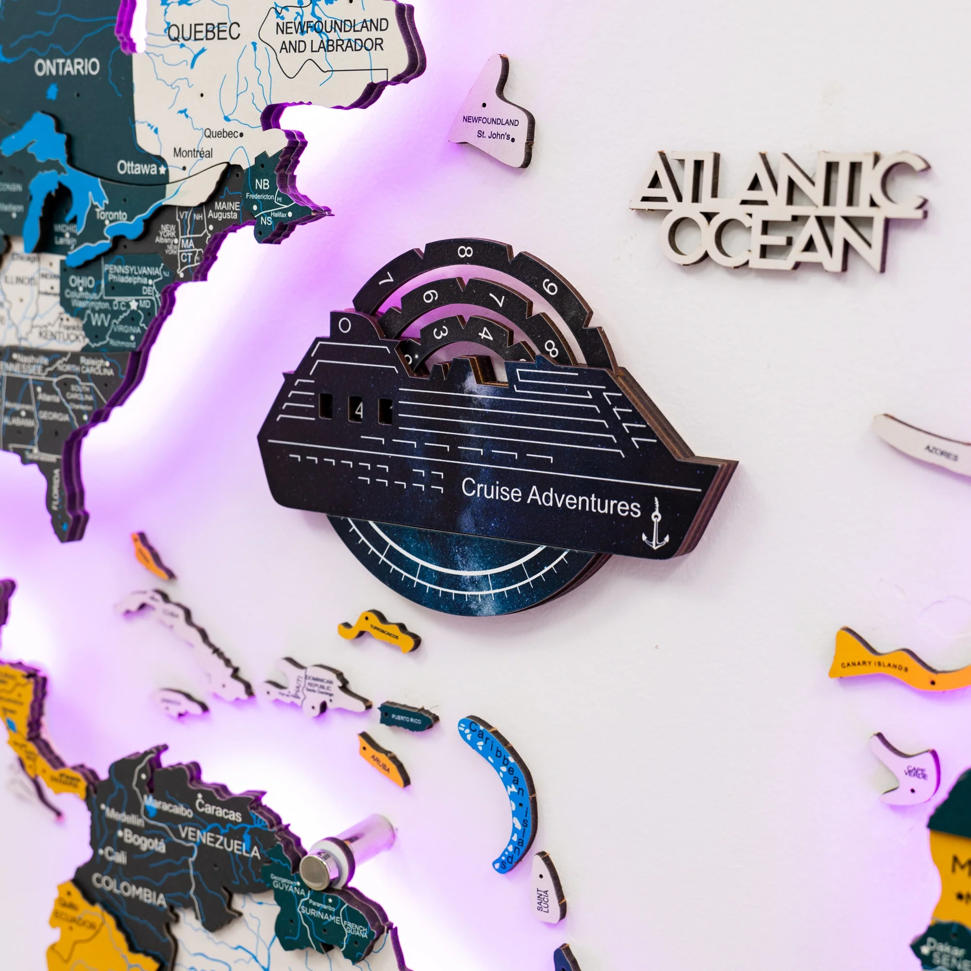 Travel Tracker Cruise Liner 3D Colored Wooden World Map - Space - Image 2