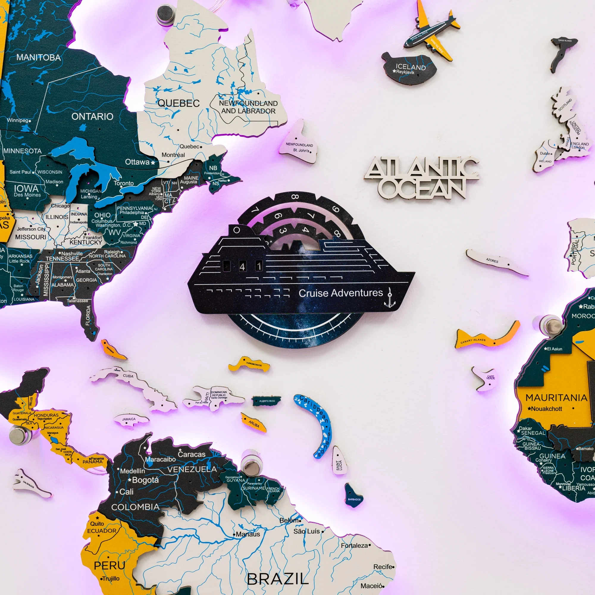 Travel Tracker Cruise Liner 3D Colored Wooden World Map - Space - Image 3