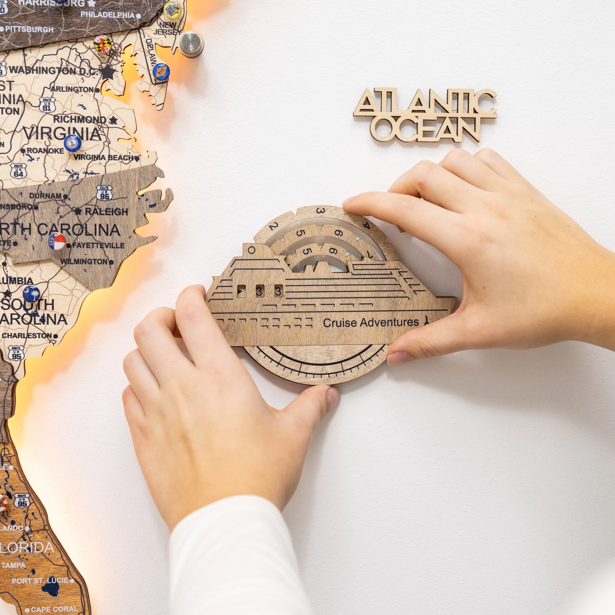 Travel Tracker Cruise Liner 3D Colored Wooden World Map - Terra - Image 3