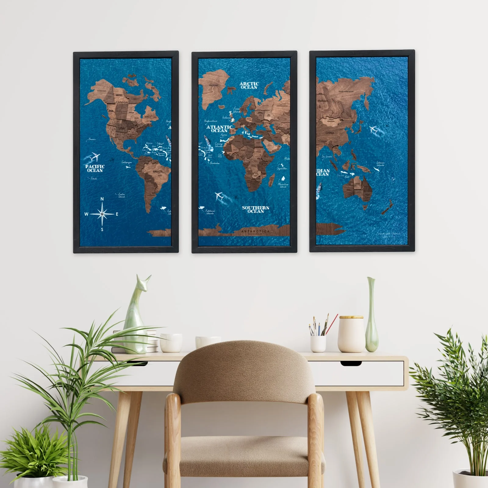 Triptych Wooden World Map (Dark Walnut) - Image 11