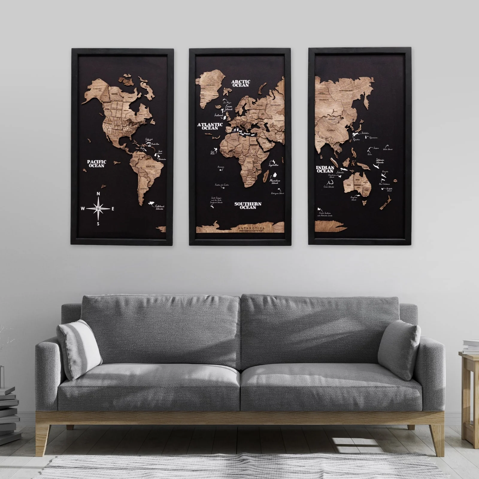 Triptych Wooden World Map (Dark Walnut) - Image 12