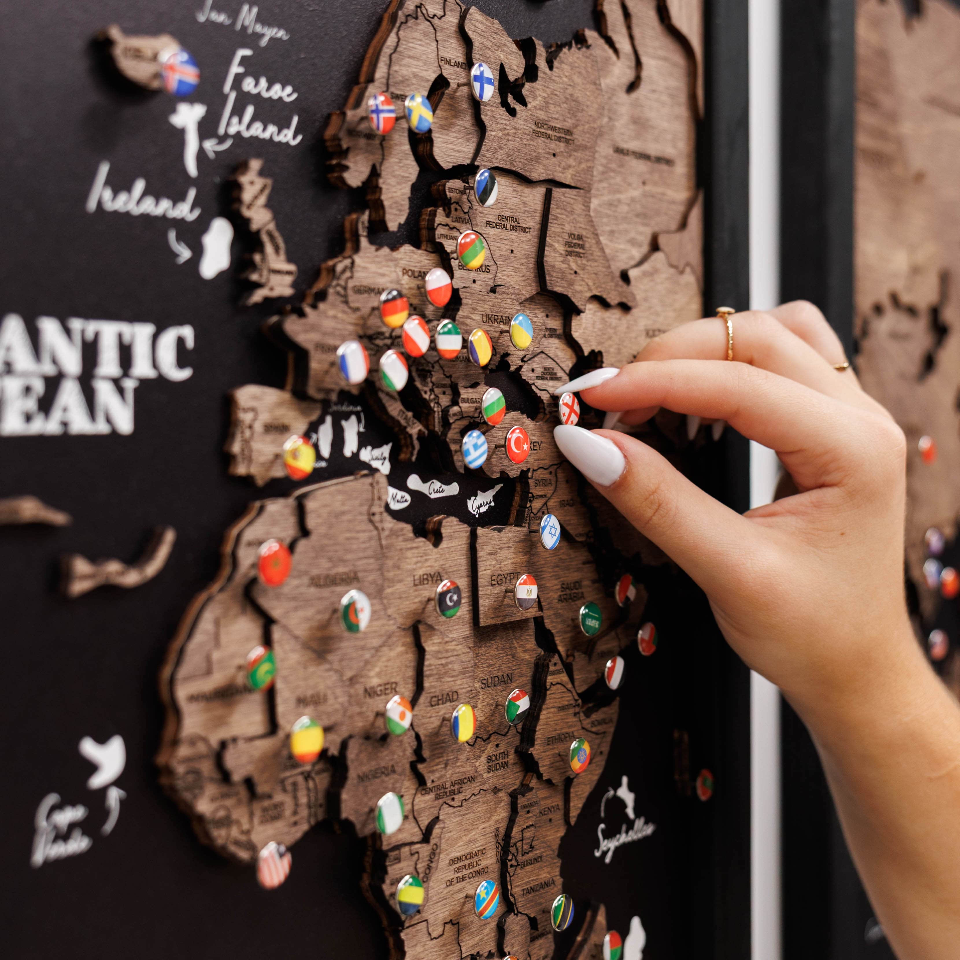 Triptych Wooden World Map (Dark Walnut) - Image 4