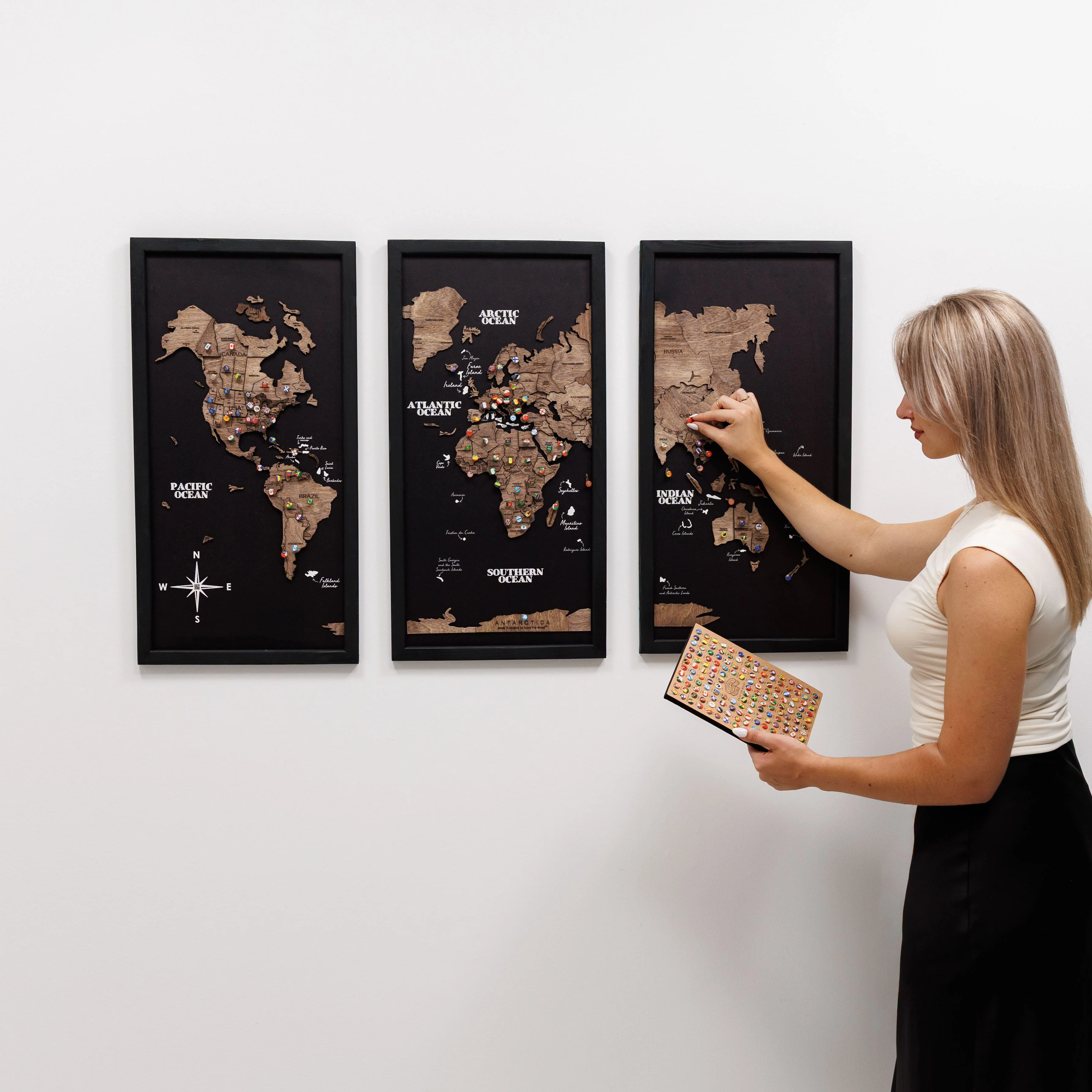 Triptych Wooden World Map (Dark Walnut) - Image 5