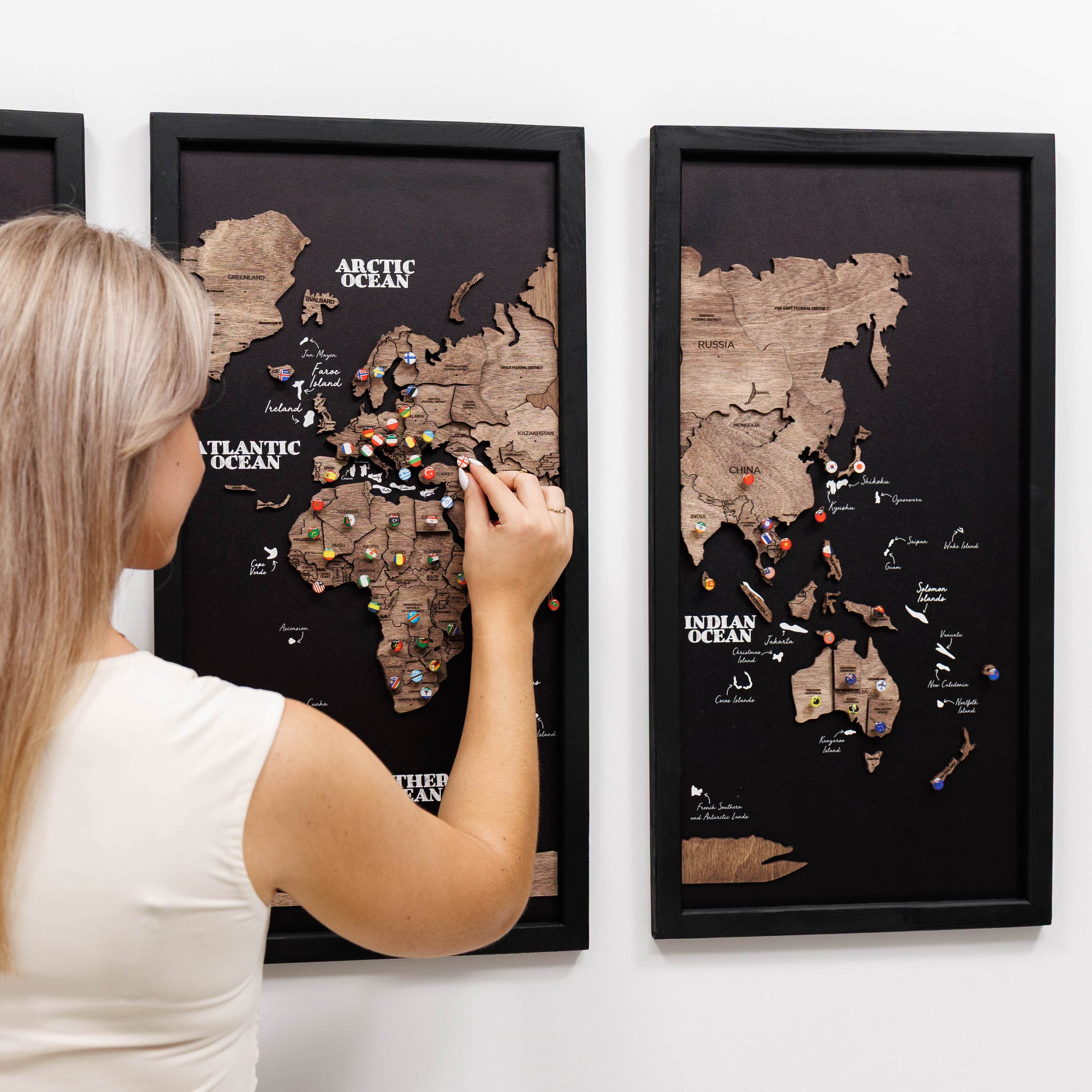 Triptych Wooden World Map (Dark Walnut) - Image 6