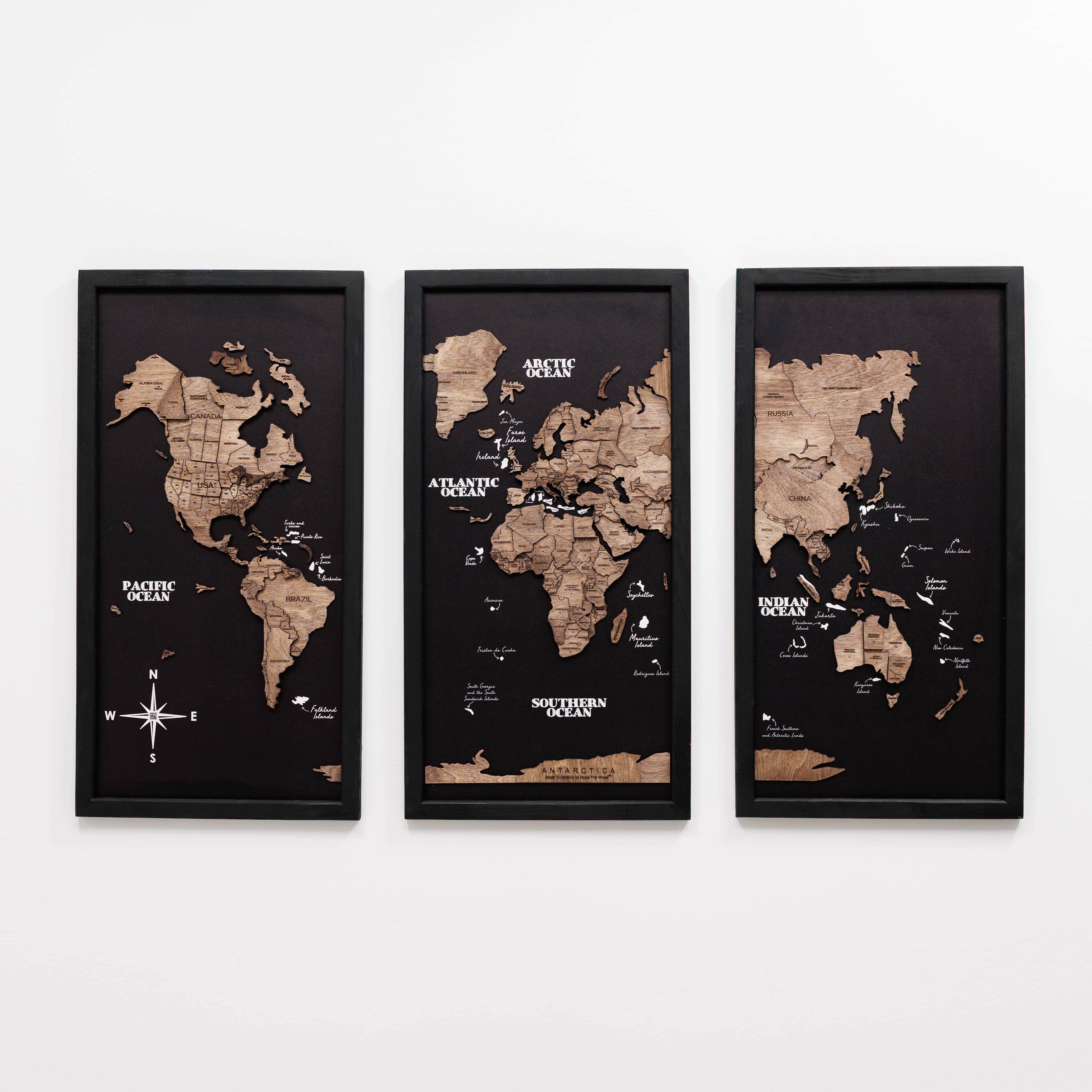 Triptych Wooden World Map (Dark Walnut) - Image 8
