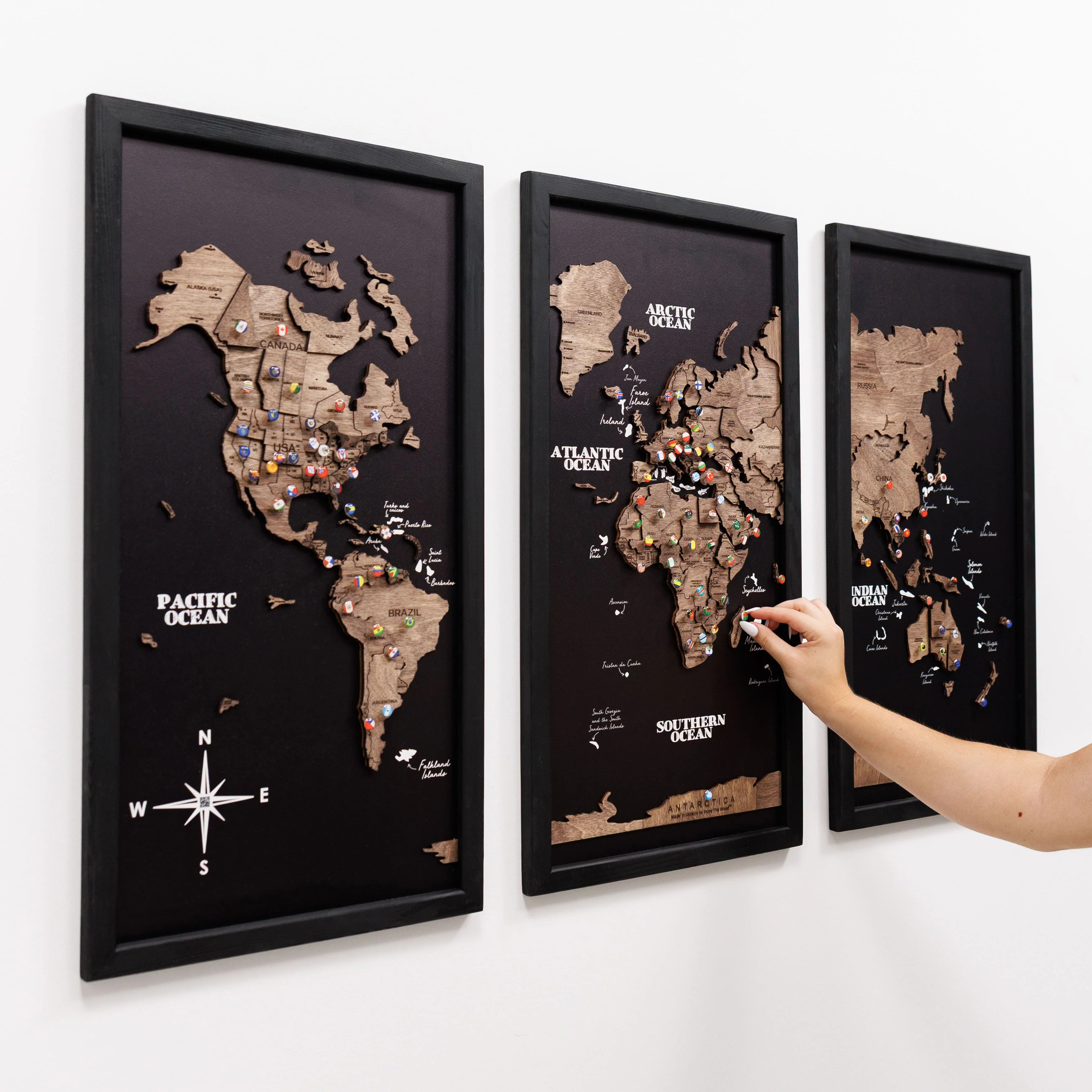 Triptych Wooden World Map (Dark Walnut) - Image 9