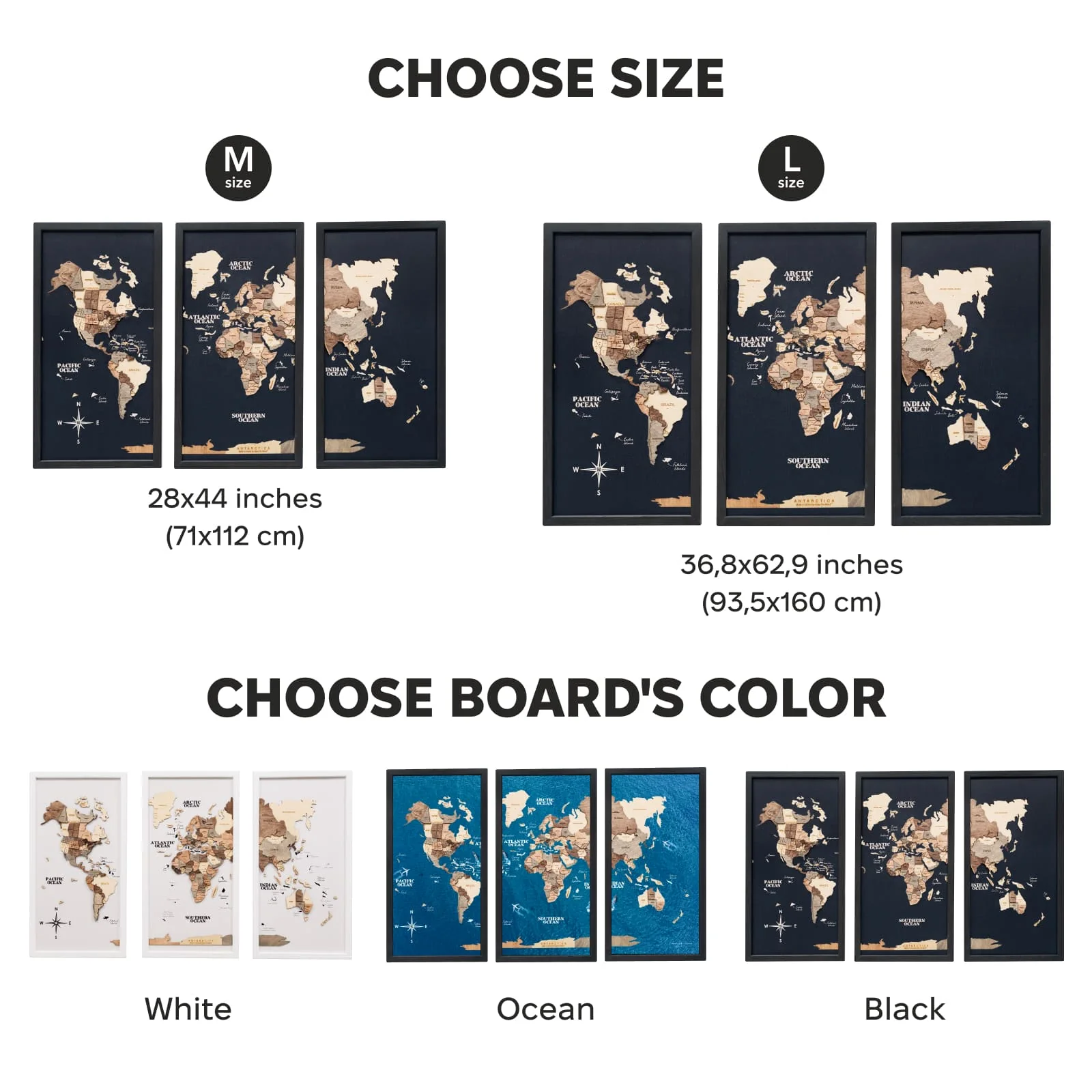 Triptych Wall Art - Wooden World Map (Smokey) - Image 13