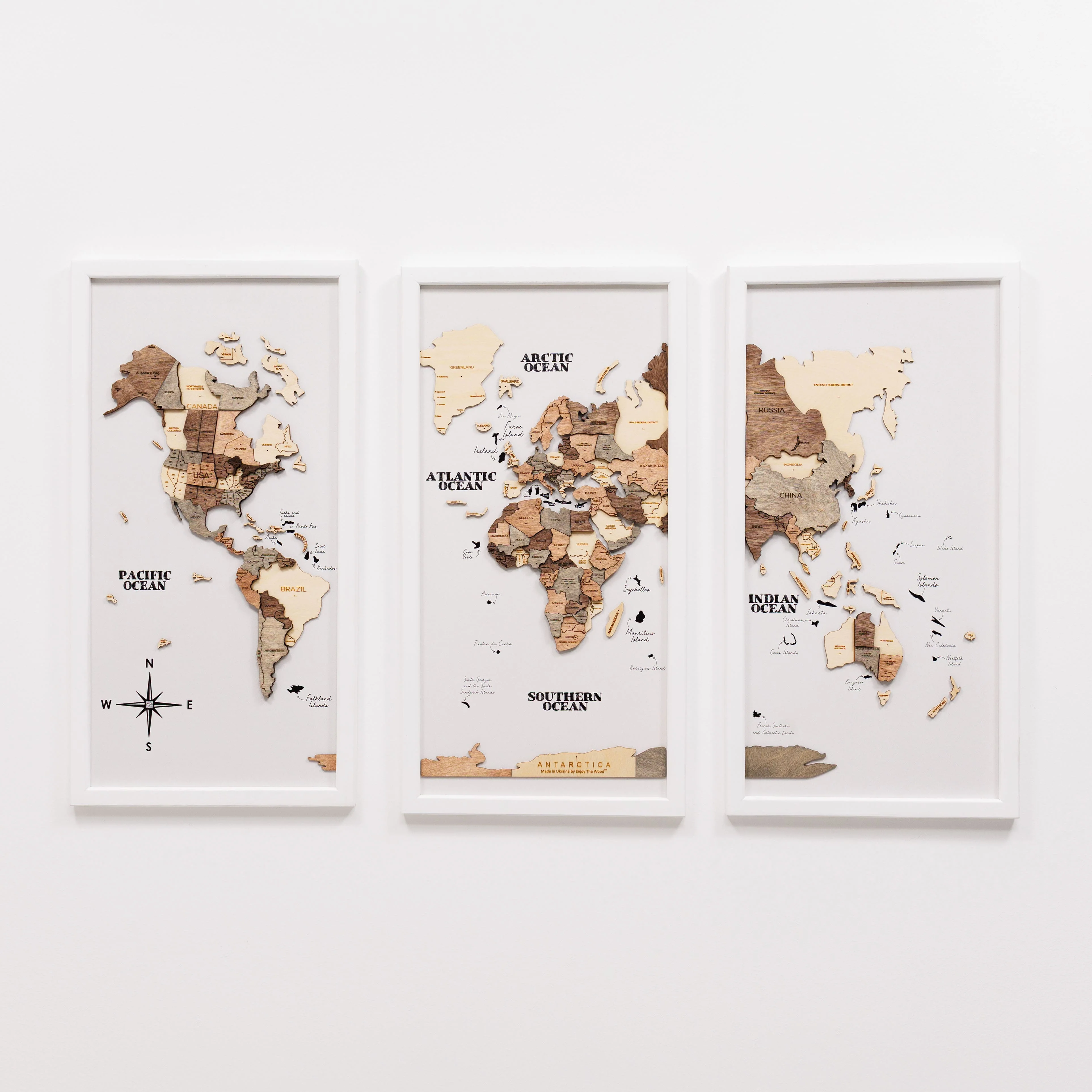 Triptych Wall Art - Wooden World Map (Smokey) - Image 5