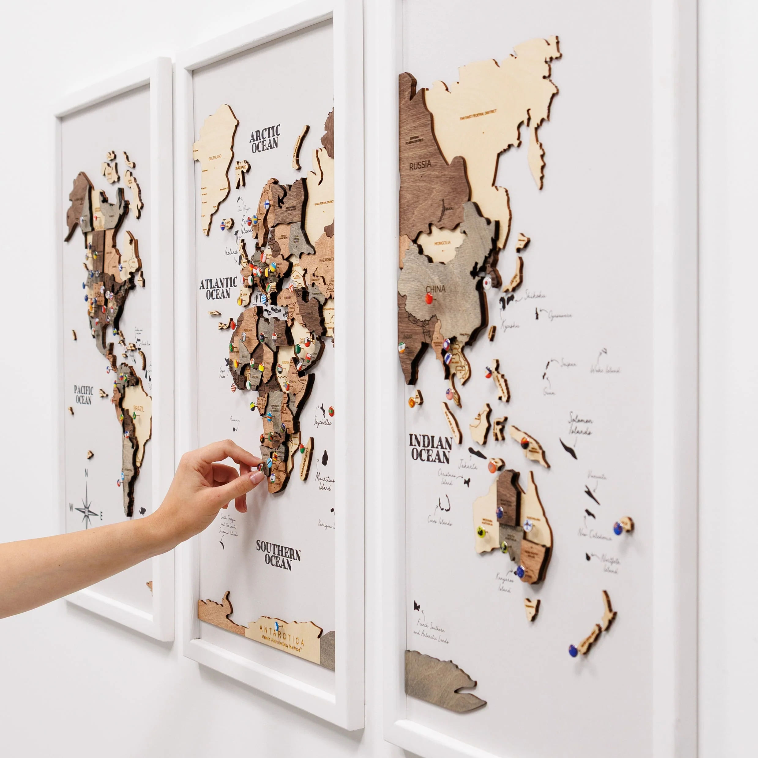 Triptych Wall Art - Wooden World Map (Smokey) - Image 6