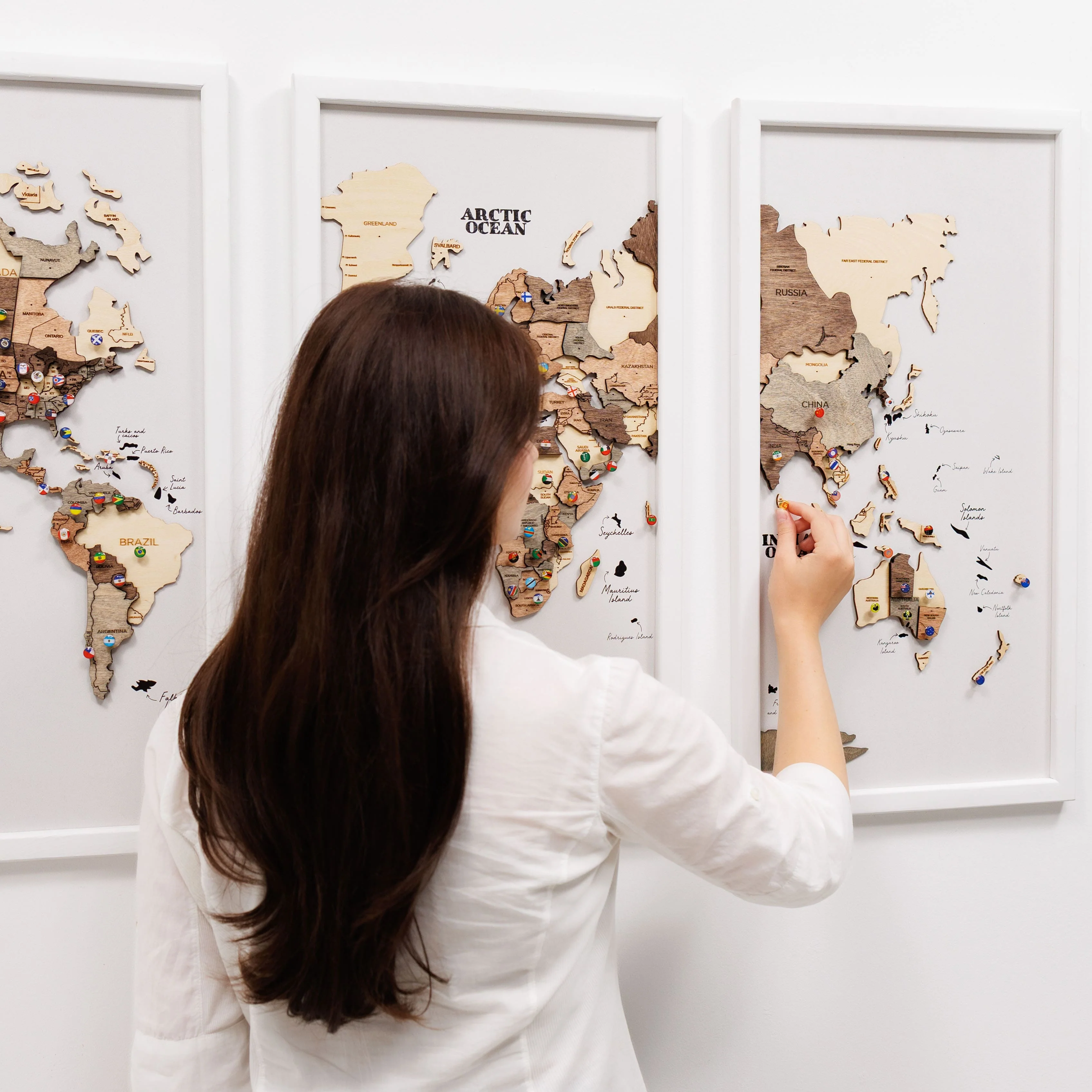 Triptych Wall Art - Wooden World Map (Smokey) - Image 7